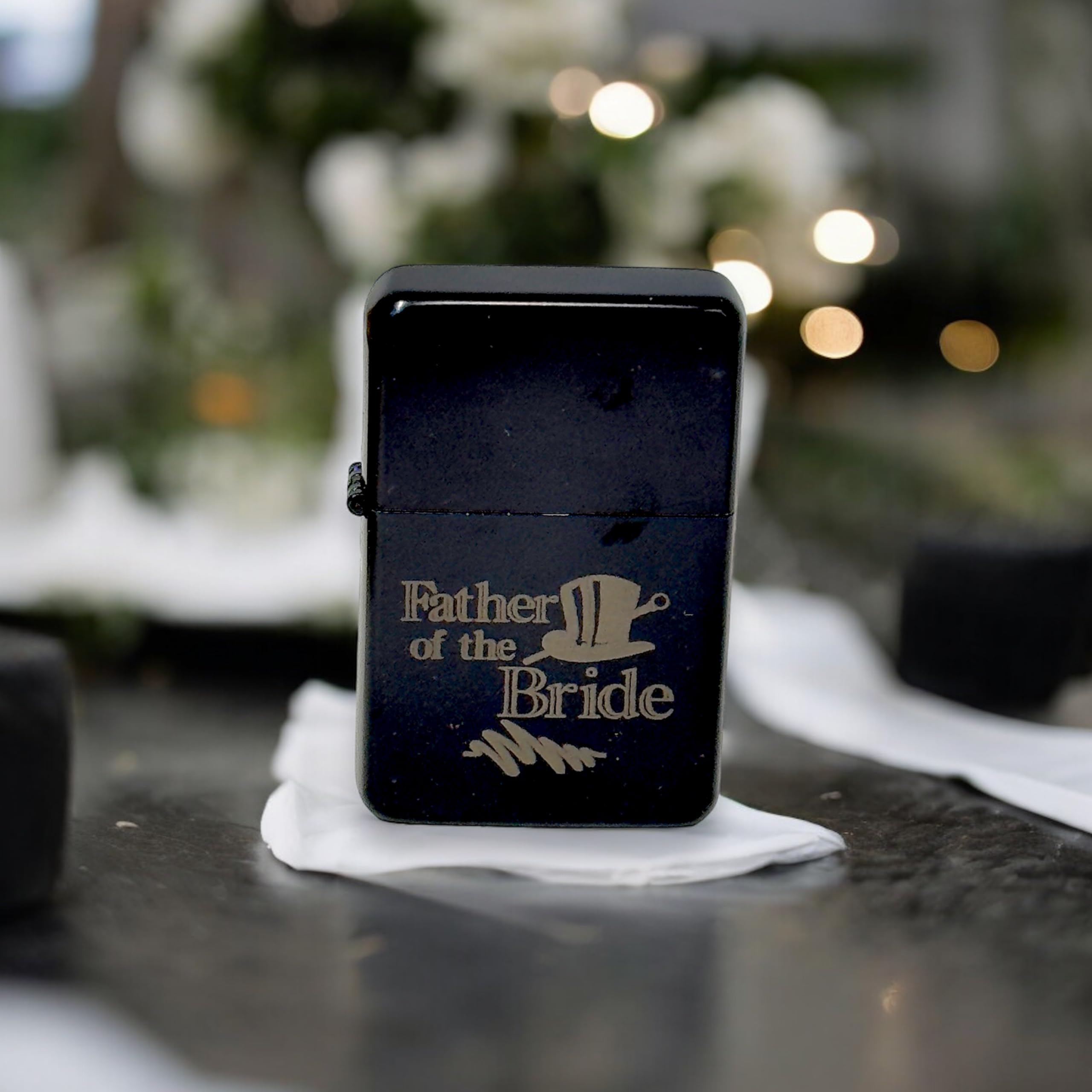 Engraved Wedding Party Gifts - Personalized Flasks & Lighters Set (Black Lighter, Father of the Bride Gift) - Perfect for Bridal Showers, Bachelor Parties & Wedding Favors