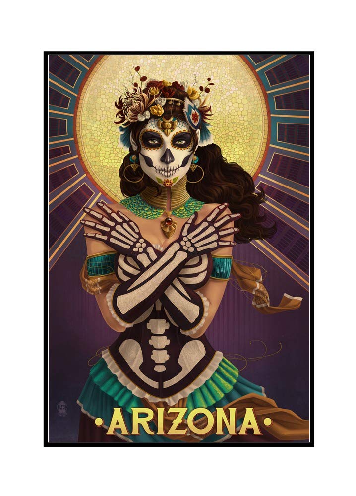 Arizona Day of the Dead Crossbones Art - 24x36 Framed Gallery Wrapped Canvas Wall Decor - Perfect for Halloween, Mexican Culture Celebration & Home Office Decoration