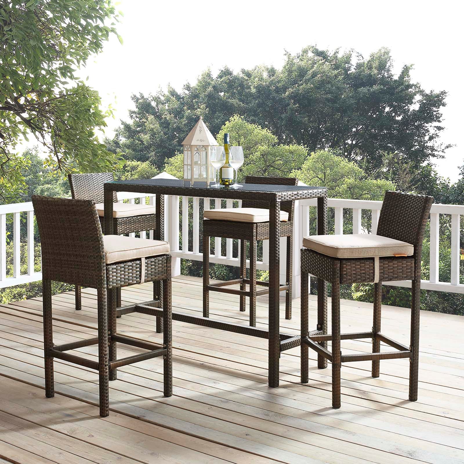 4-Piece Outdoor Patio Bar Stool Set - Wicker Rattan Bar Height Counter Stools for Backyard, Deck, Poolside & Garden Dining