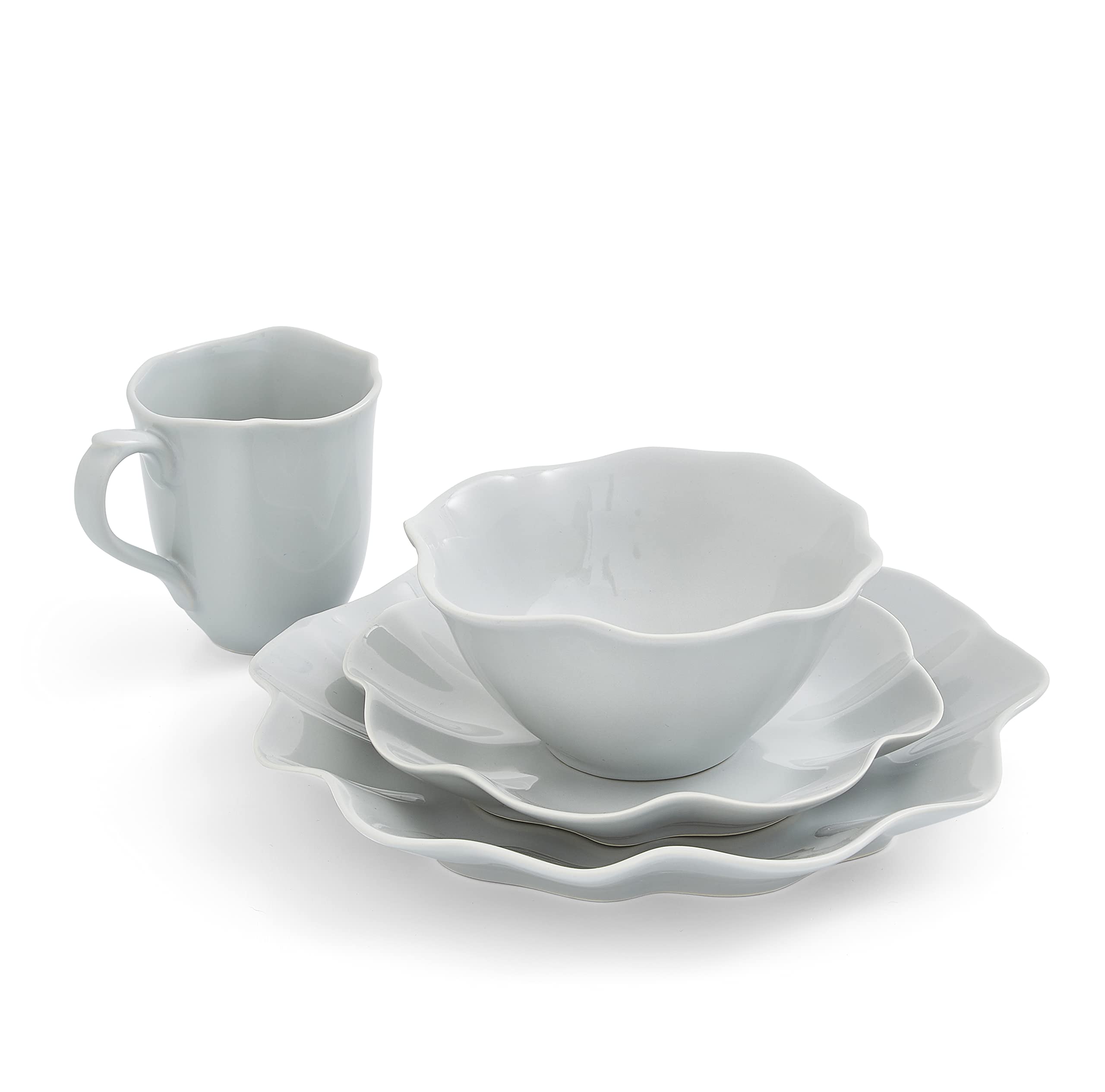 Portmeirion Sophie Conran Floret 4-Piece Dinnerware Set - Porcelain Dinner Plate, Salad Plate, Cereal Bowl & Mug | Microwave & Dishwasher Safe | Perfect for Formal Dining, Everyday Meals & Gift Giving