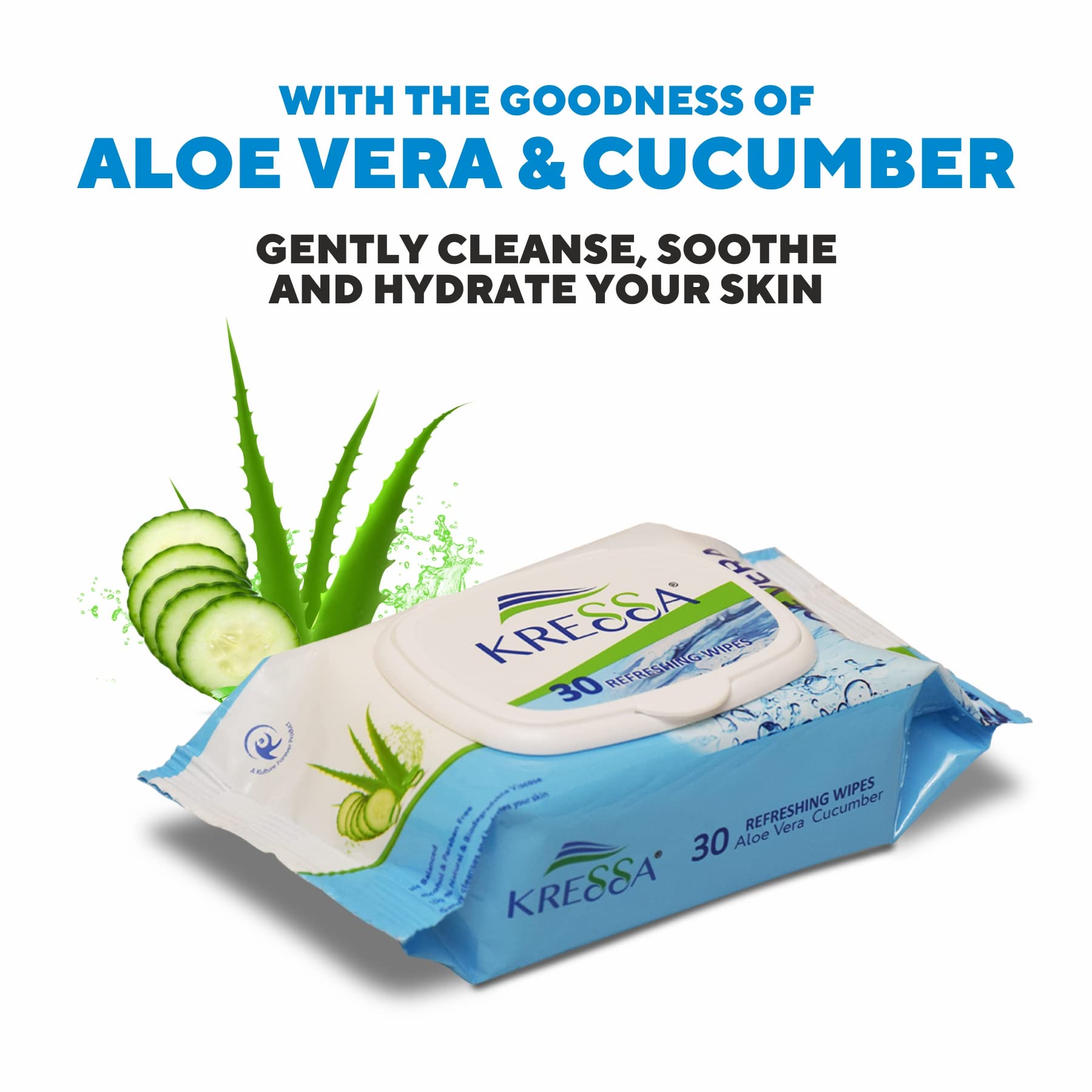 Kressa Refreshing Facial Wipes with Aloe Vera & Cucumber Extract - 2 Pack | Gentle Cleansing, Moisturizing & Soothing | Perfect for Travel, Gym & On-the-Go Skincare
