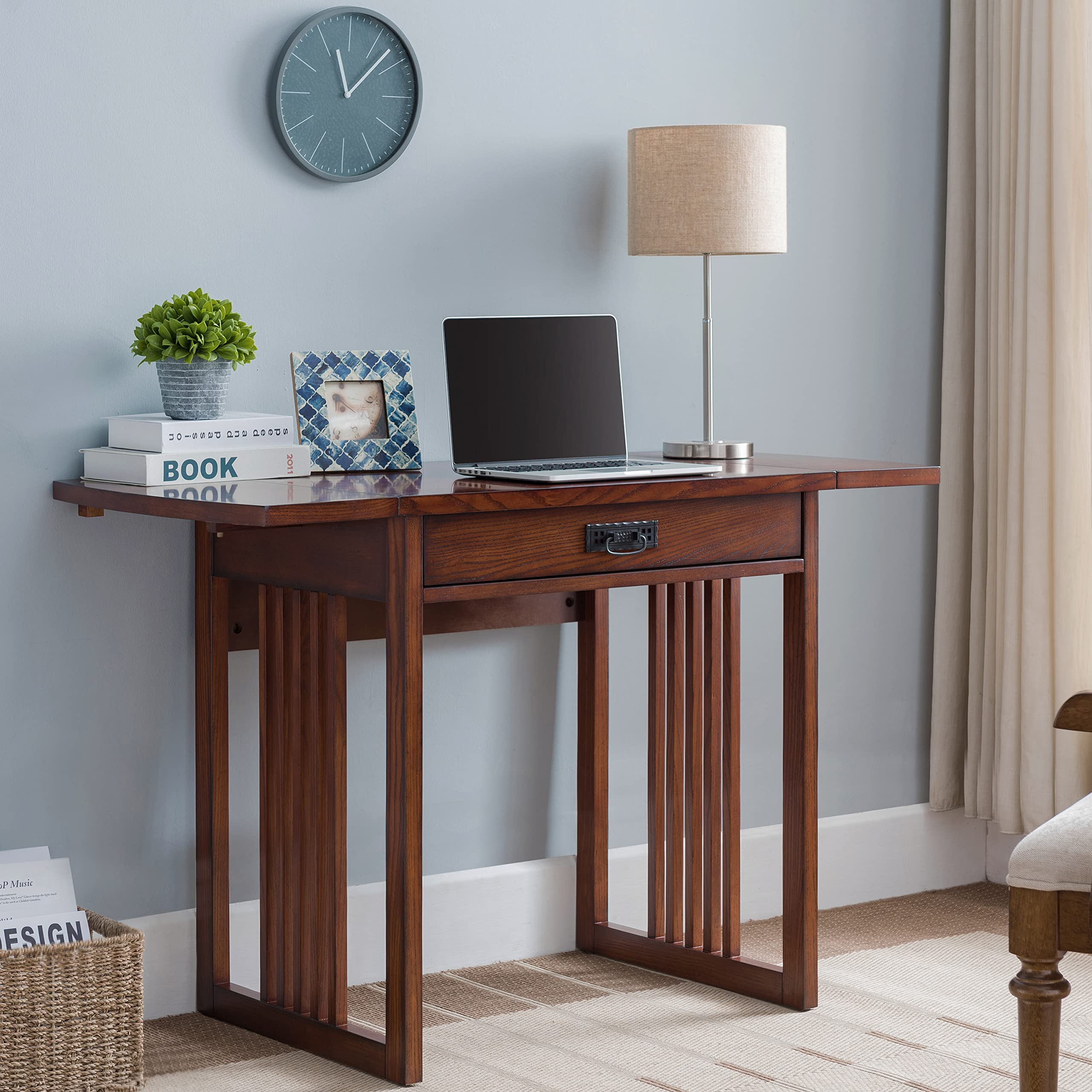 Mission Drop Leaf Computer Desk - 32-Inch Solid Wood Folding Writing Desk for Small Spaces | Compact Home Office Desk by Leick Home (Model 82420) | Perfect for Apartments, Dorms & Workspaces