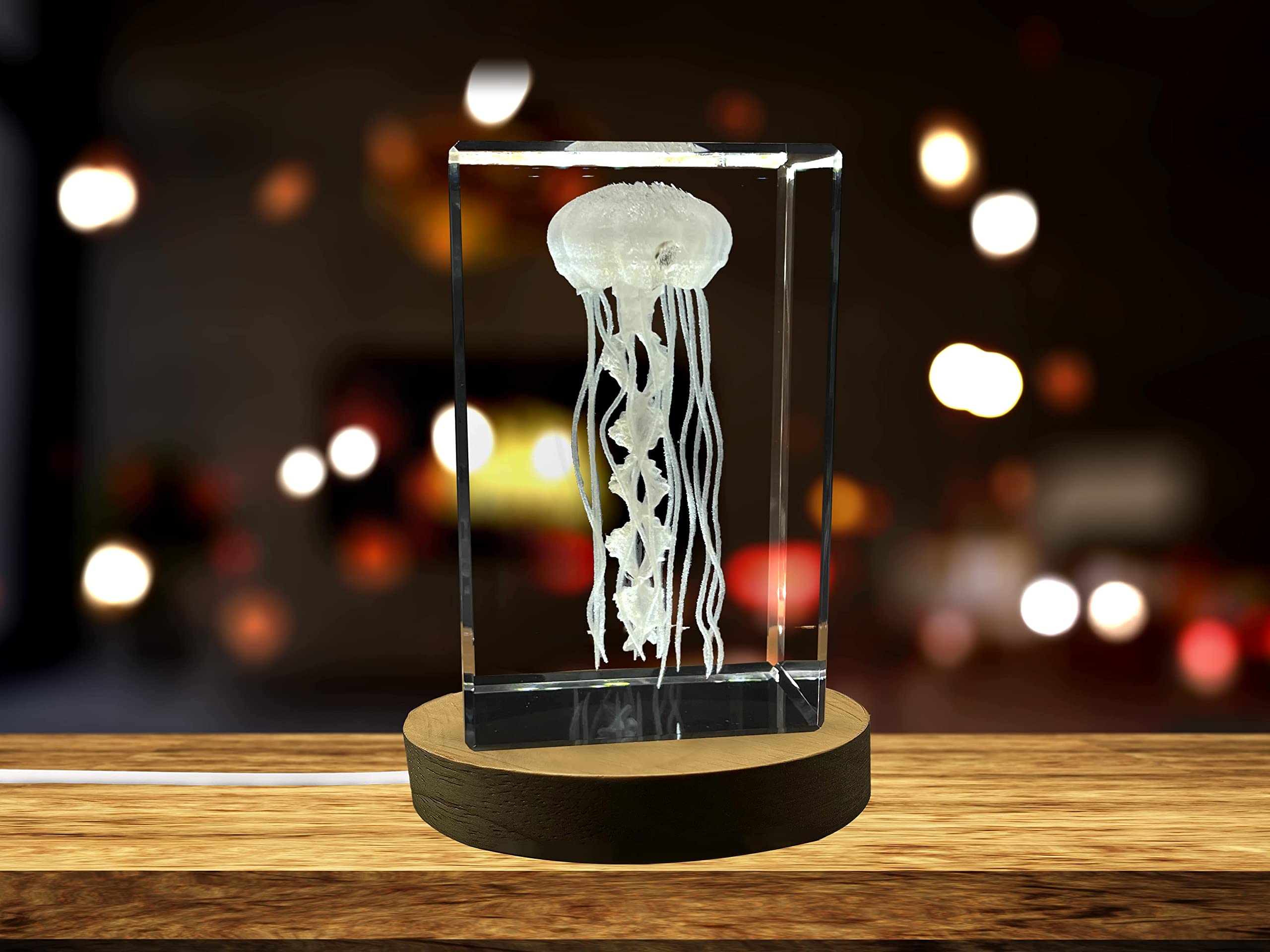 3D Engraved Jellyfish Crystal Decor - Large Handcrafted Glass Artwork for Home, Office & Gift | Unique Ocean-Themed Display for Living Room, Desk & Shelf Decorations