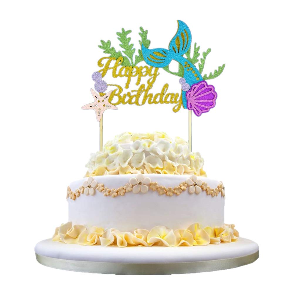 2Pcs Mermaid Tail Cake Toppers Set - Shining Shell, Starfish & Coral Decorations for Birthday, Wedding, Baby Shower Cakes - Perfect for Underwater Theme Desserts and Party Decorations