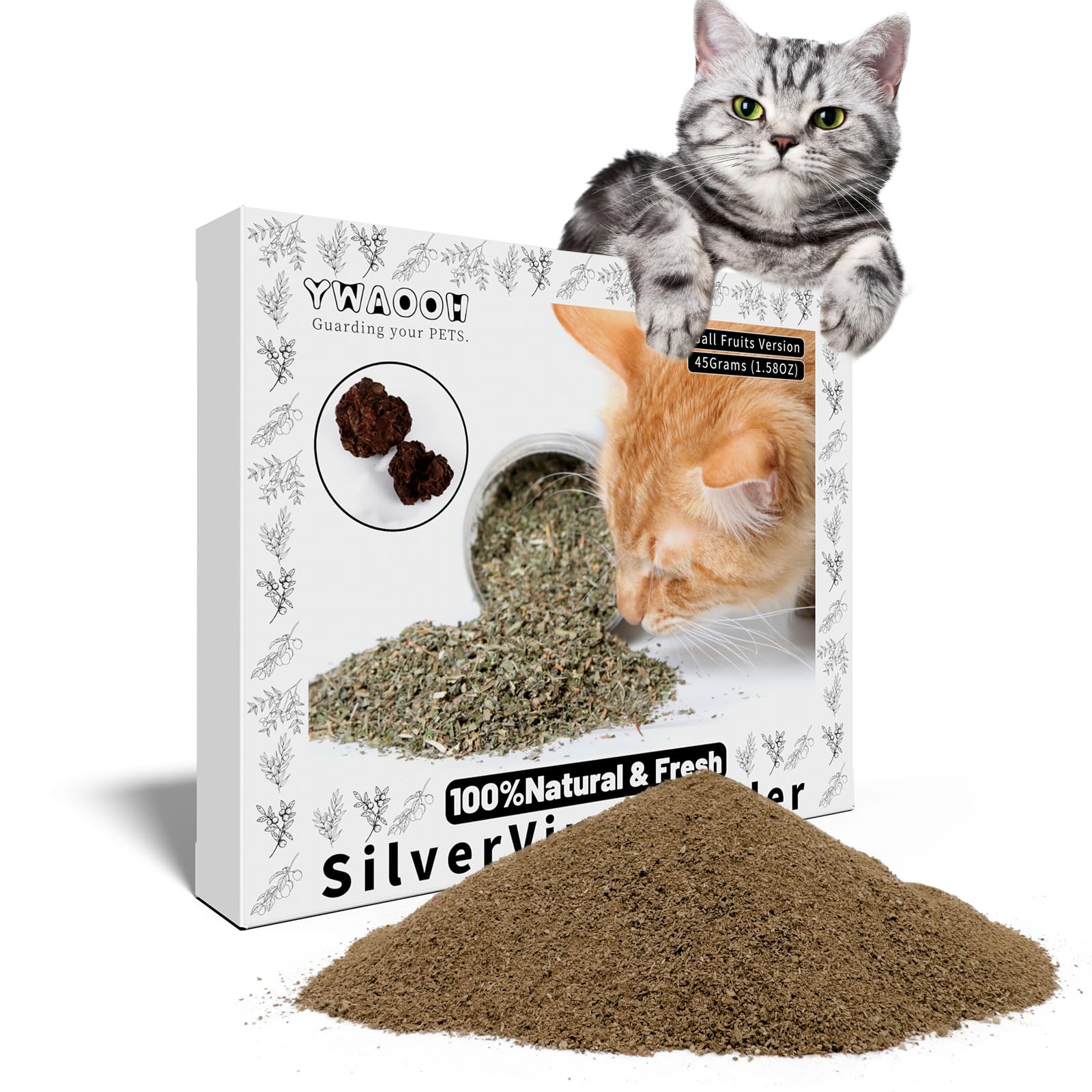 **45g Silvervine Powder for Cats - 100% Natural Matatabi Catnip Alternative with 5 Resealable Pouches | All Ages Cat Toy for Playtime, Training & Stress Relief**