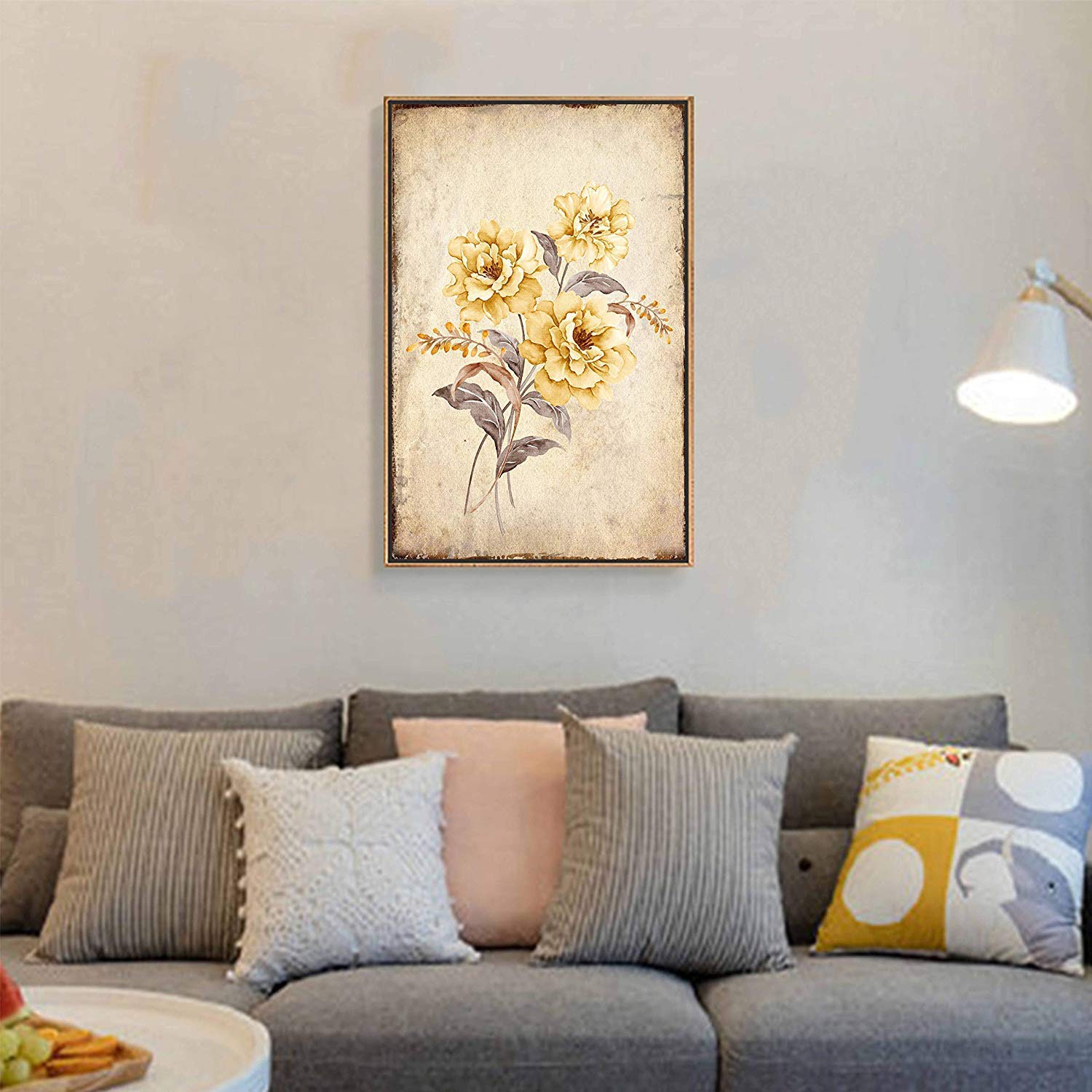Floating Framed Canvas Wall Art - Vintage Flower Print 24x36 Inches, Ready to Hang for Living Room & Bedroom Decor | Perfect for Home, Office & Gift Giving