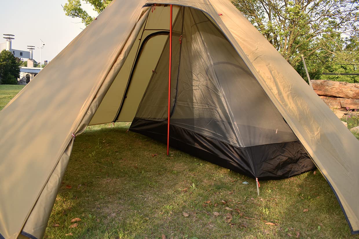 4 Person Lightweight Teepee Hot Tent - Fire Retardant Stove Jack, Half Mesh Design (6.8lb, 7.2FT Height) for Outdoor Camping, Hiking & Winter Adventures - Perfect for Family Camping Trips and Backpacking Expeditions