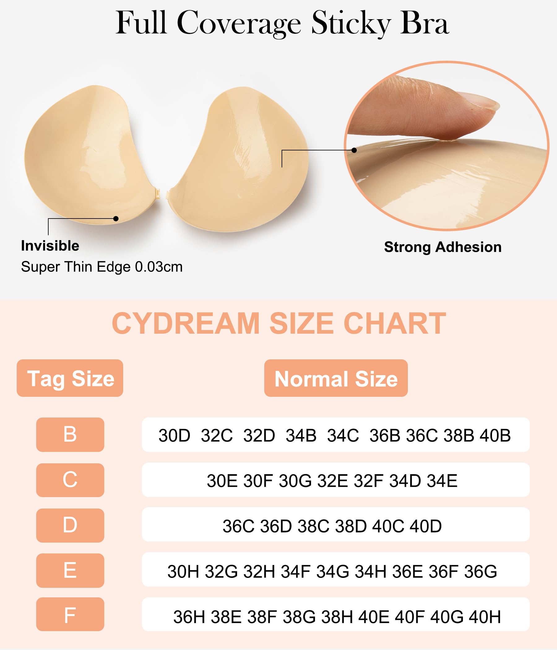 CYDREAM Sticky Adhesive Strapless Bra for Women - Invisible Push Up Silicone Bra for Full-Chested & Plus Size - Perfect for Backless Dresses, Wedding Gowns & Evening Wear