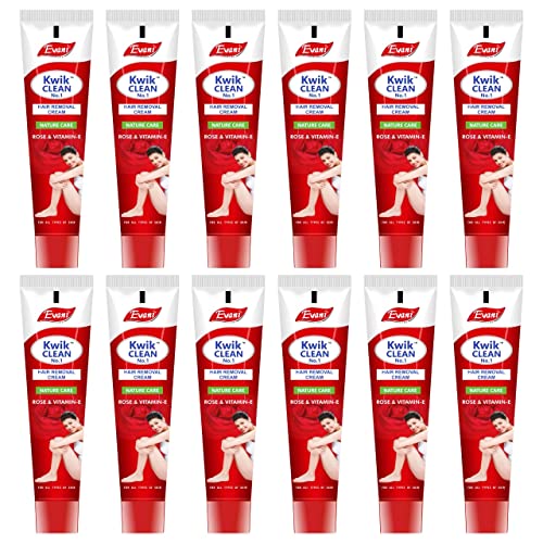 Vetoni Evani Pure Kwik Clean Hair Removal Cream for Women - Rose & Vitamin E Enriched, All Skin Types, 40g (Pack of 12) | Painless & Smooth Hair Removal for Legs, Arms, Bikini Line & Underarms
