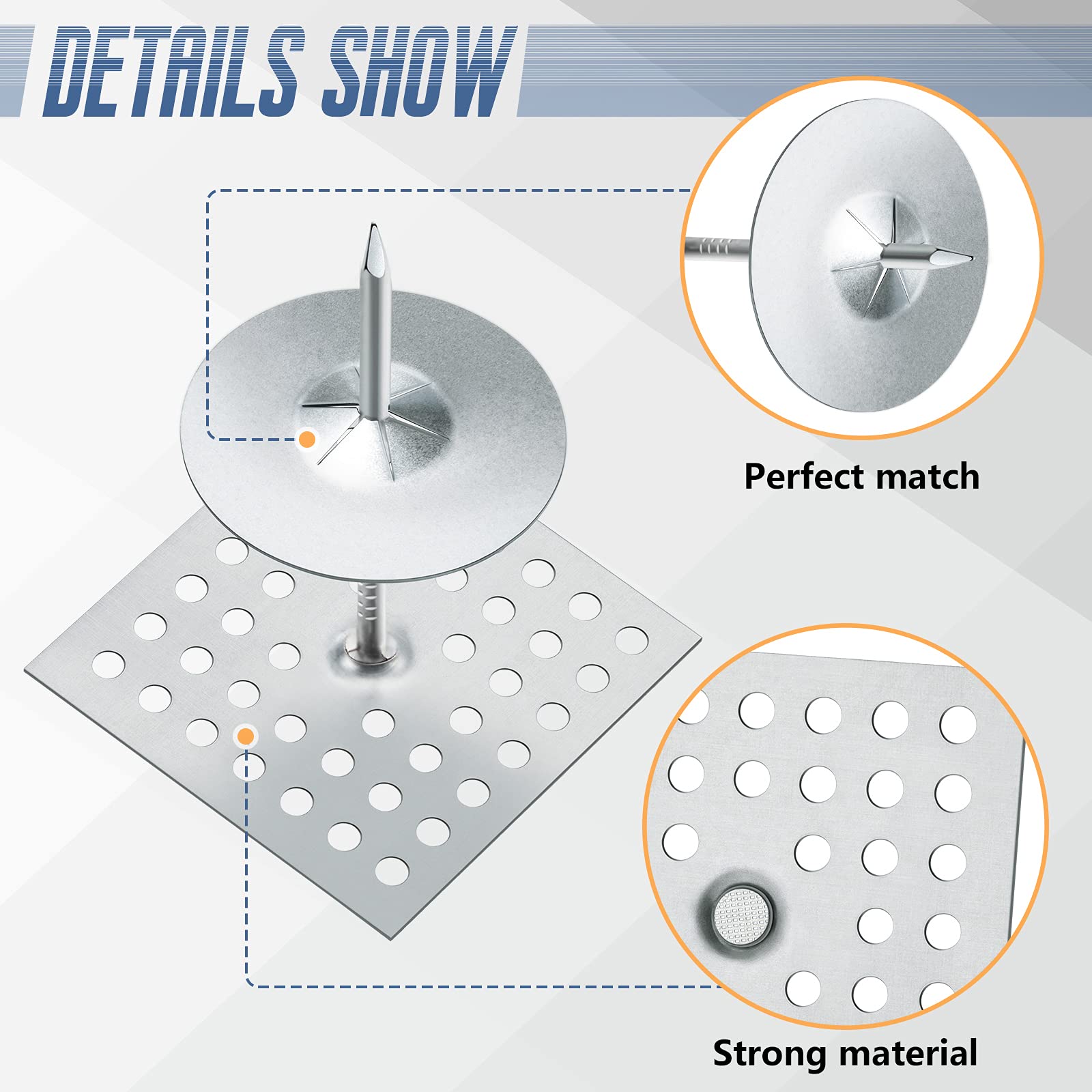 100-Pack 2-1/2 Inch Perforated Self-Adhesive Insulation Pins with 1.5 Inch Round Self-Locking Washers - Foam Board Fasteners for Wall, Floor & Ceiling Insulation (200 Pieces Total) - Ideal for Home Renovation, HVAC Projects & Energy Efficiency Upgrades