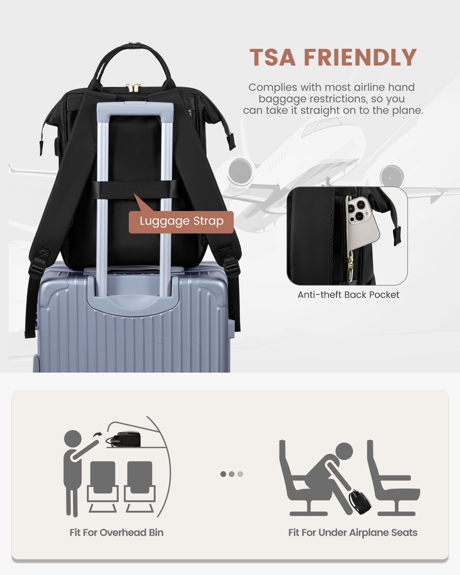 LOVEVOOK 15.6 Inch Laptop Backpack for Women - USB Charging Port, Waterproof Travel & Work Backpack with Large Capacity - Perfect for Nurses, Teachers, Business Professionals & Daily Commute