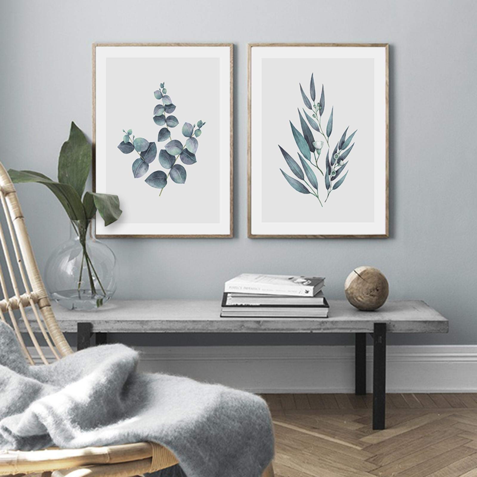 Nordic Eucalyptus Canvas Painting - 50x80cm Set of 2 Botanical Wall Art Prints for Living Room & Bedroom Decor | Nature-Inspired Home Decoration | Ready to Hang (Unframed)