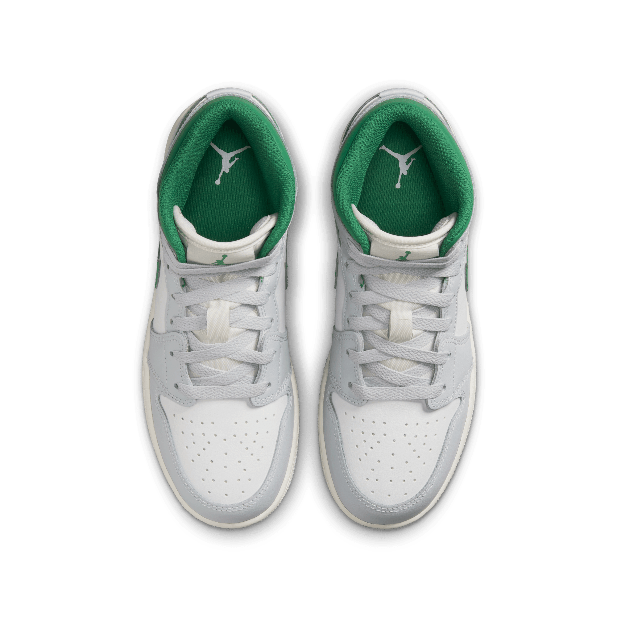 AIR JORDAN 1 MID (GS) Sneakers - Pure Platinum/Pine Green Colorway - Basketball Shoes for Kids & Teens - Perfect for School, Sports & Casual Wear