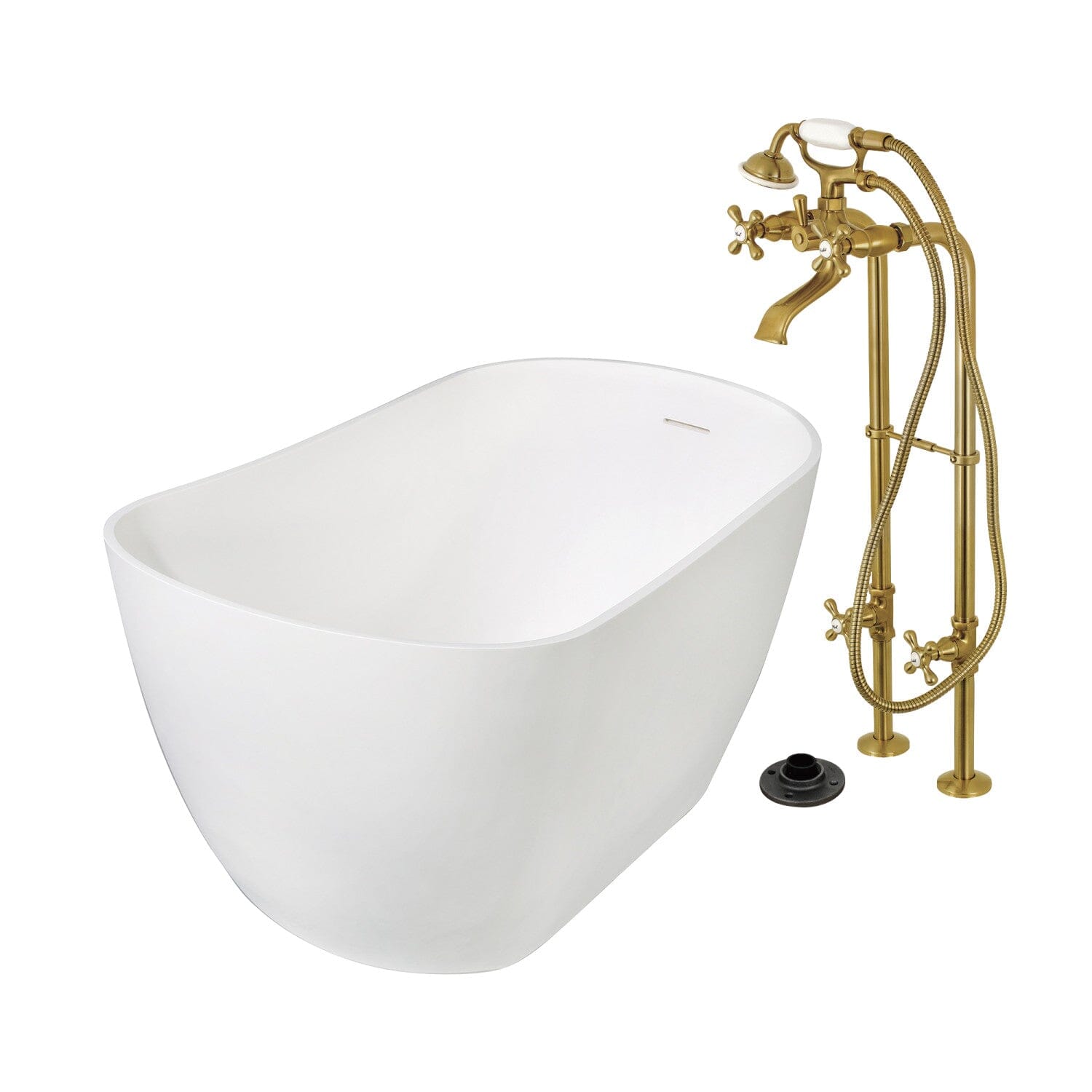 Arcticstone 51 Inch Freestanding Oval Bathtub - Solid Surface Slipper Tub with Faucet Combo & Drain - Perfect for Luxury Bathrooms & Spa Retreats