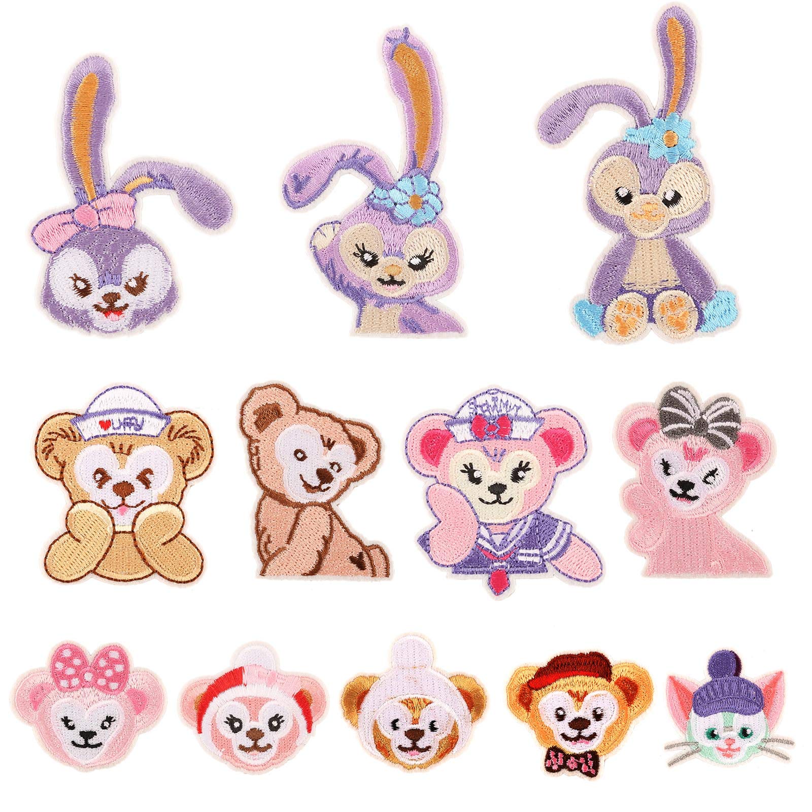 Duffy Bear and Friends 12-Piece Iron On Patches Set for Clothing, Jackets, and DIY Craft Projects