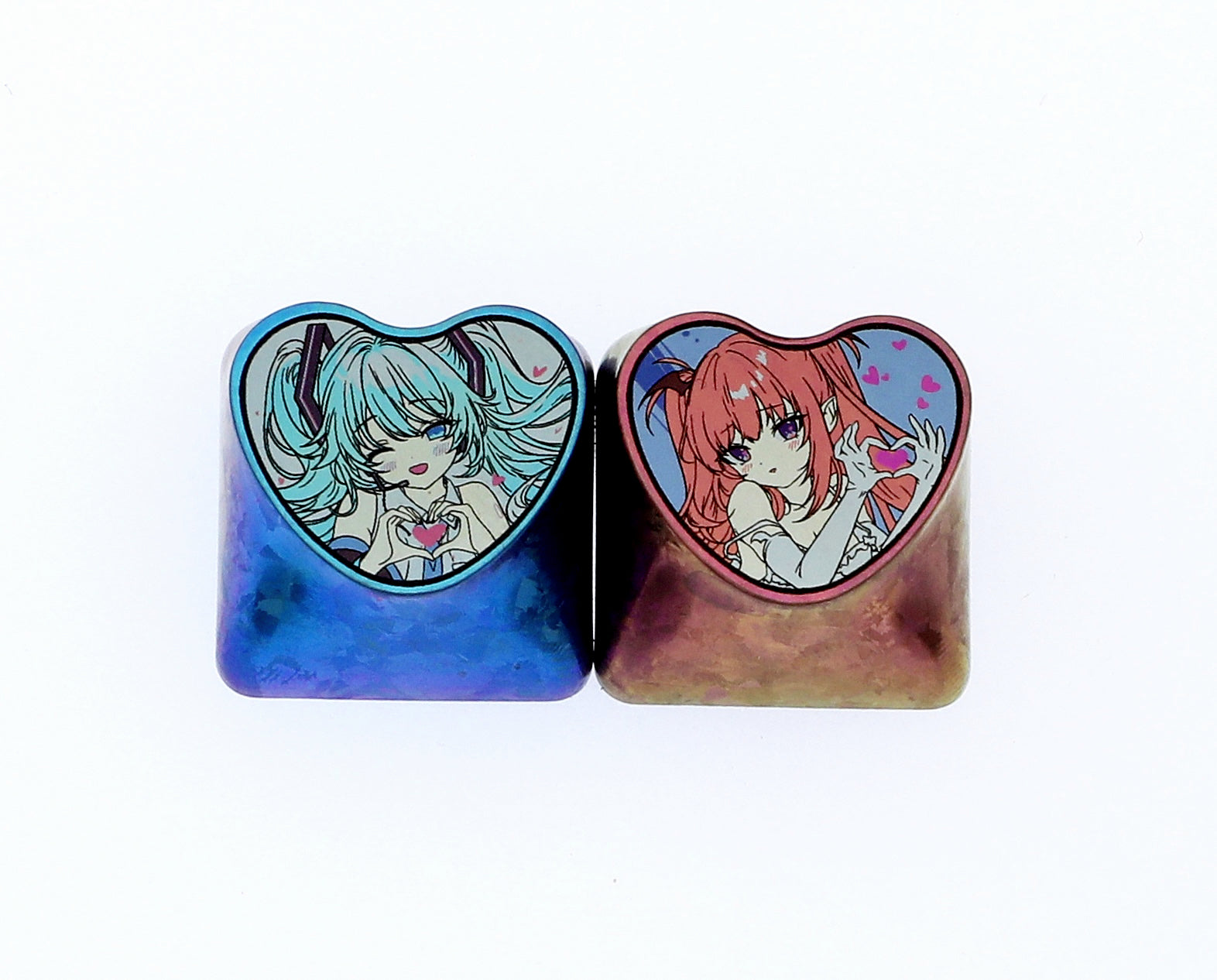 Hatsune Miku Anime Heart-Shaped Titanium Alloy Custom Keycap - Durable Metal Decorative Keycap for Mechanical Keyboards (Gaming, Collectibles, Cosplay Accessories)