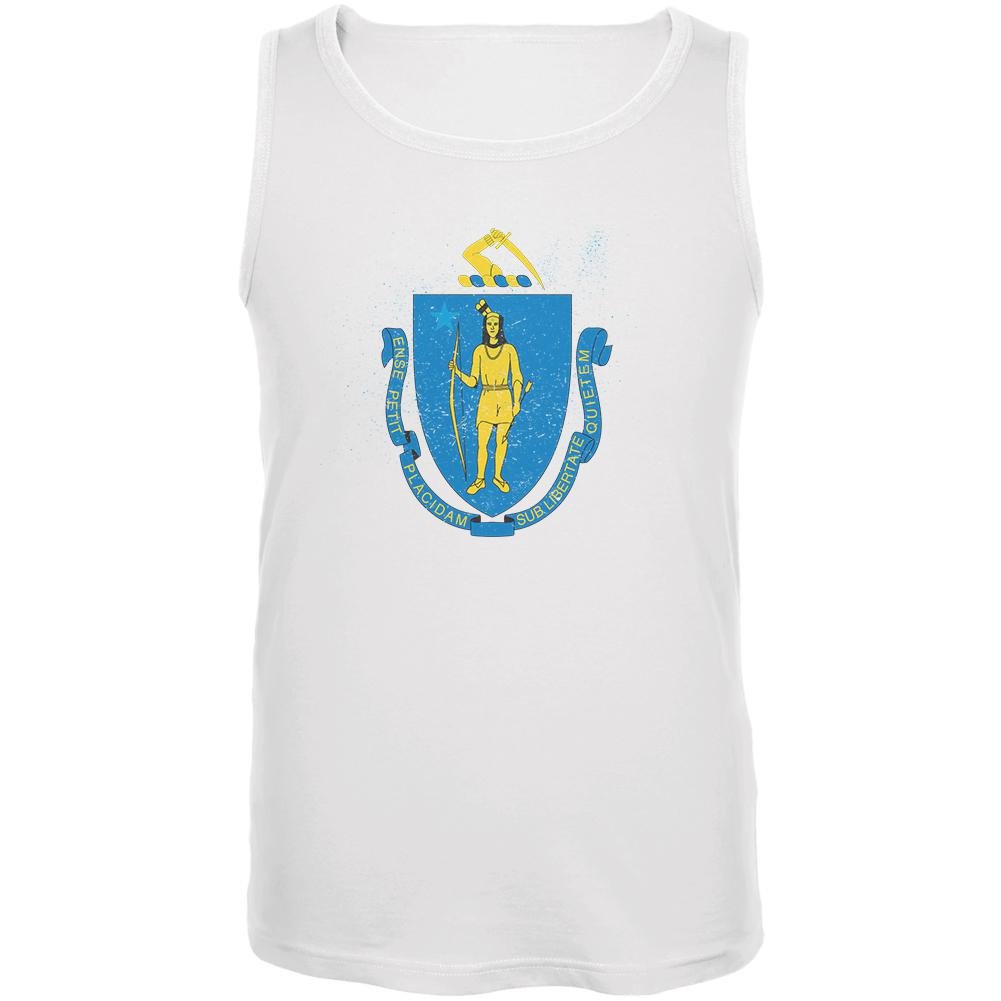 Born and Raised Massachusetts State Flag Men's Tank Top - White Large - Patriotic Casual Wear for Summer Outings & Sports Events