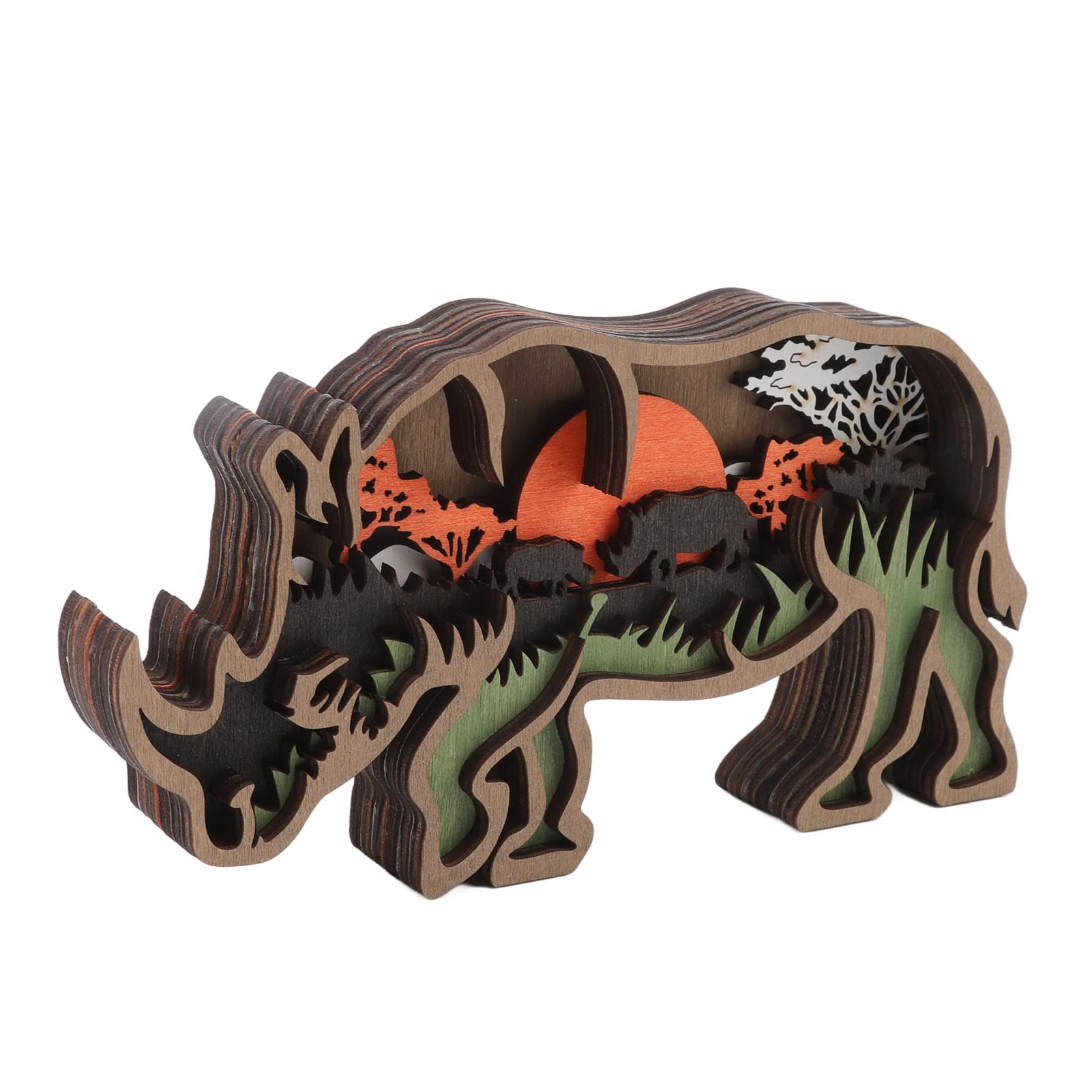 Handcrafted Wooden Rhino Statue Lamp - Exquisite Animal Carving Decor with Built-in Batteries, No Assembly Needed | Perfect for Home Office, Party Decor & Gift Giving