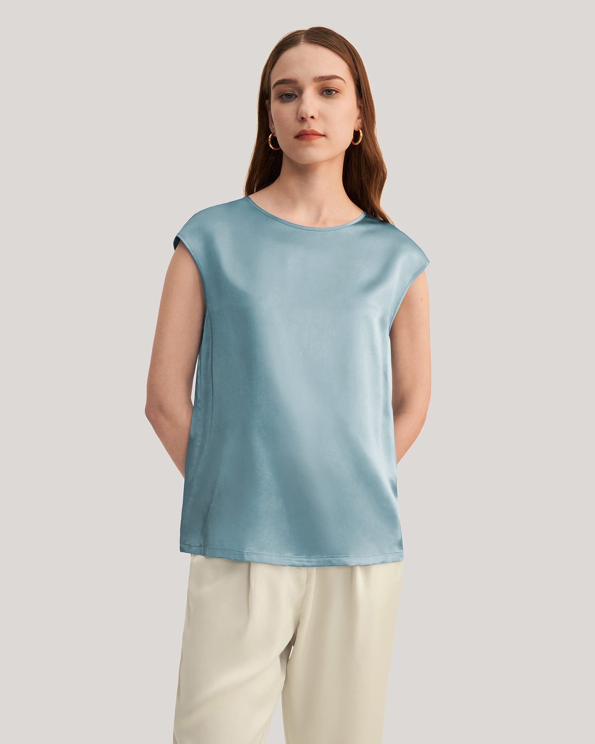 LilySilk Women's Short Sleeve Silk Blouse - 100% Pure Charmeuse Silk Top for Summer | Breathable & Comfortable | Perfect for Office Wear, Date Night & Casual Outings