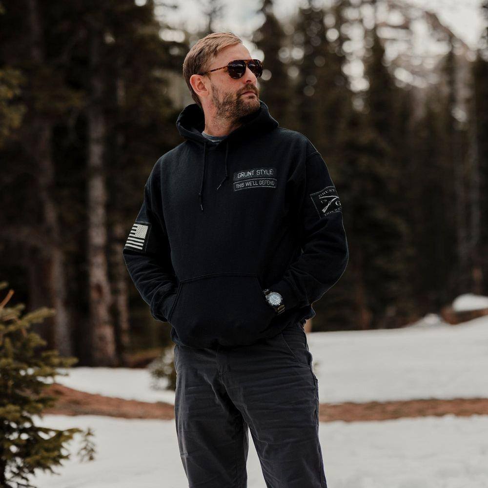 Custom Name Tape Hoodie - Personalized Black Pullover for Men & Women | Gym, Workout, Casual Wear