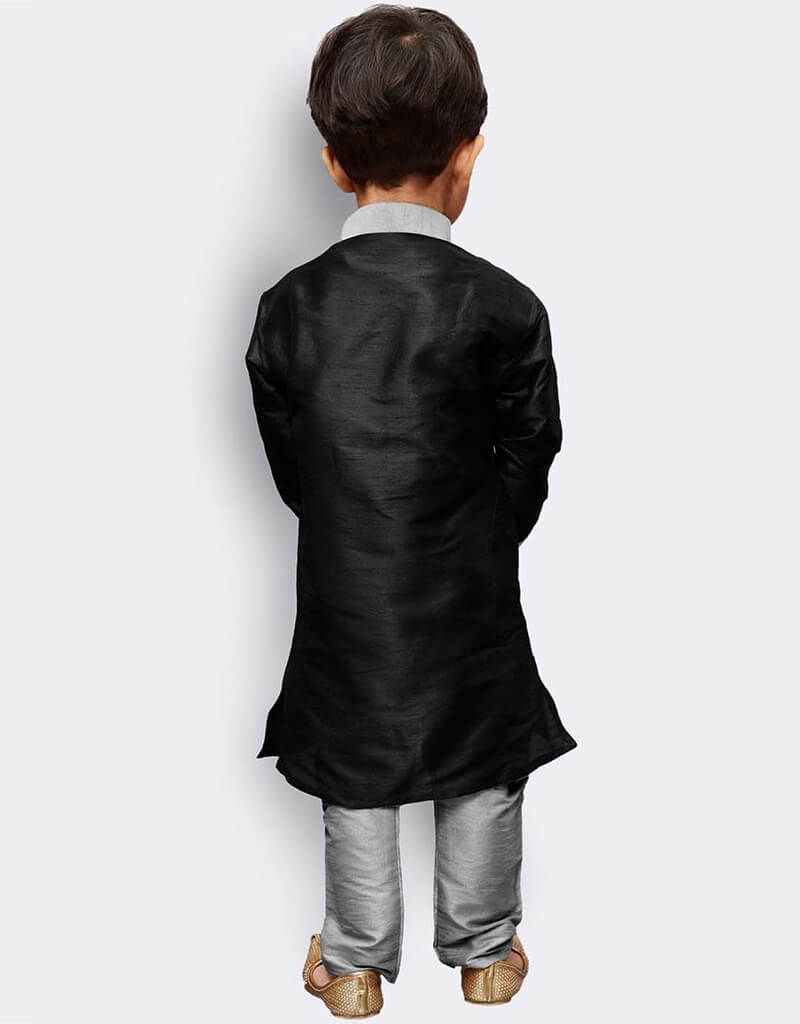 Stylish Black Kurta Pajama Set in Art Dupion Fabric - Perfect for Indian Festivals, Weddings & Cultural Events