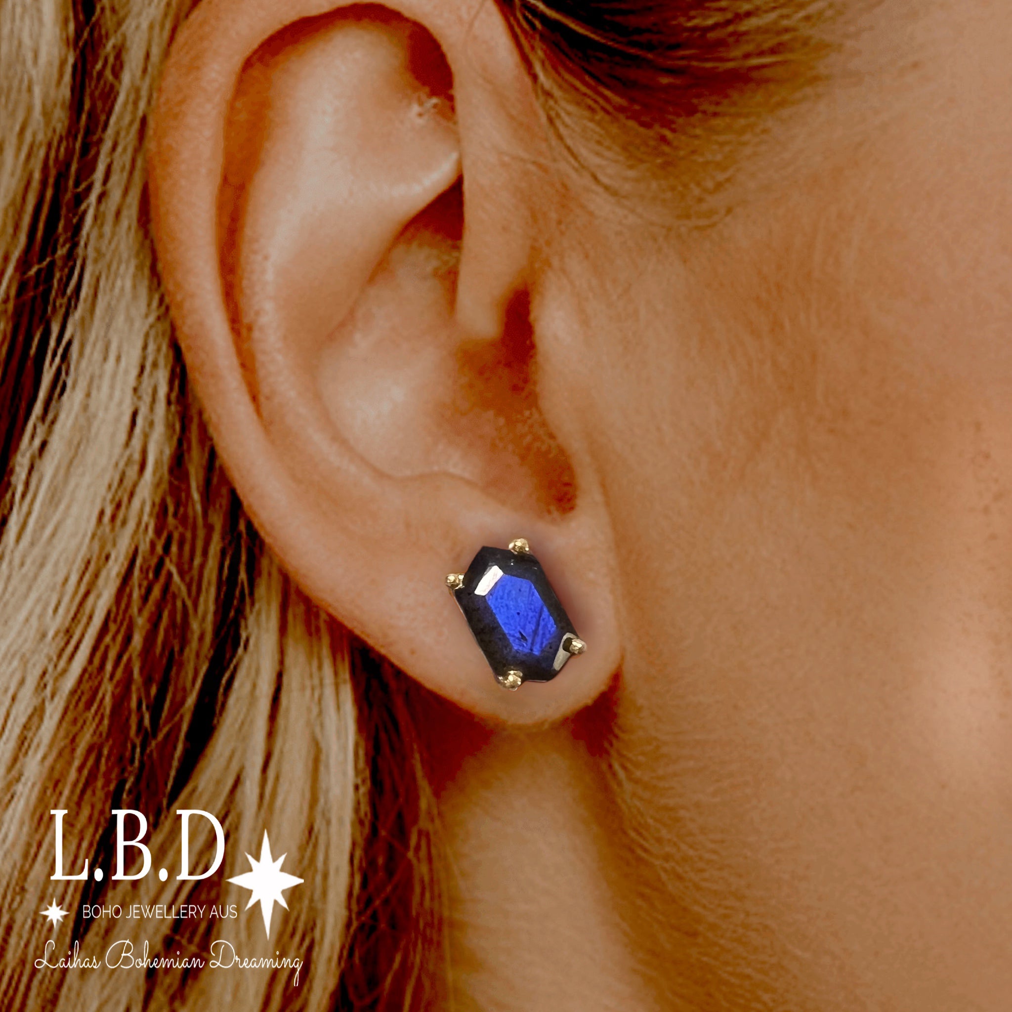 Hexagon Crystal Gold Labradorite Stud Earrings for Women - Elegant Gemstone Jewelry for Daily Wear, Parties & Gifts