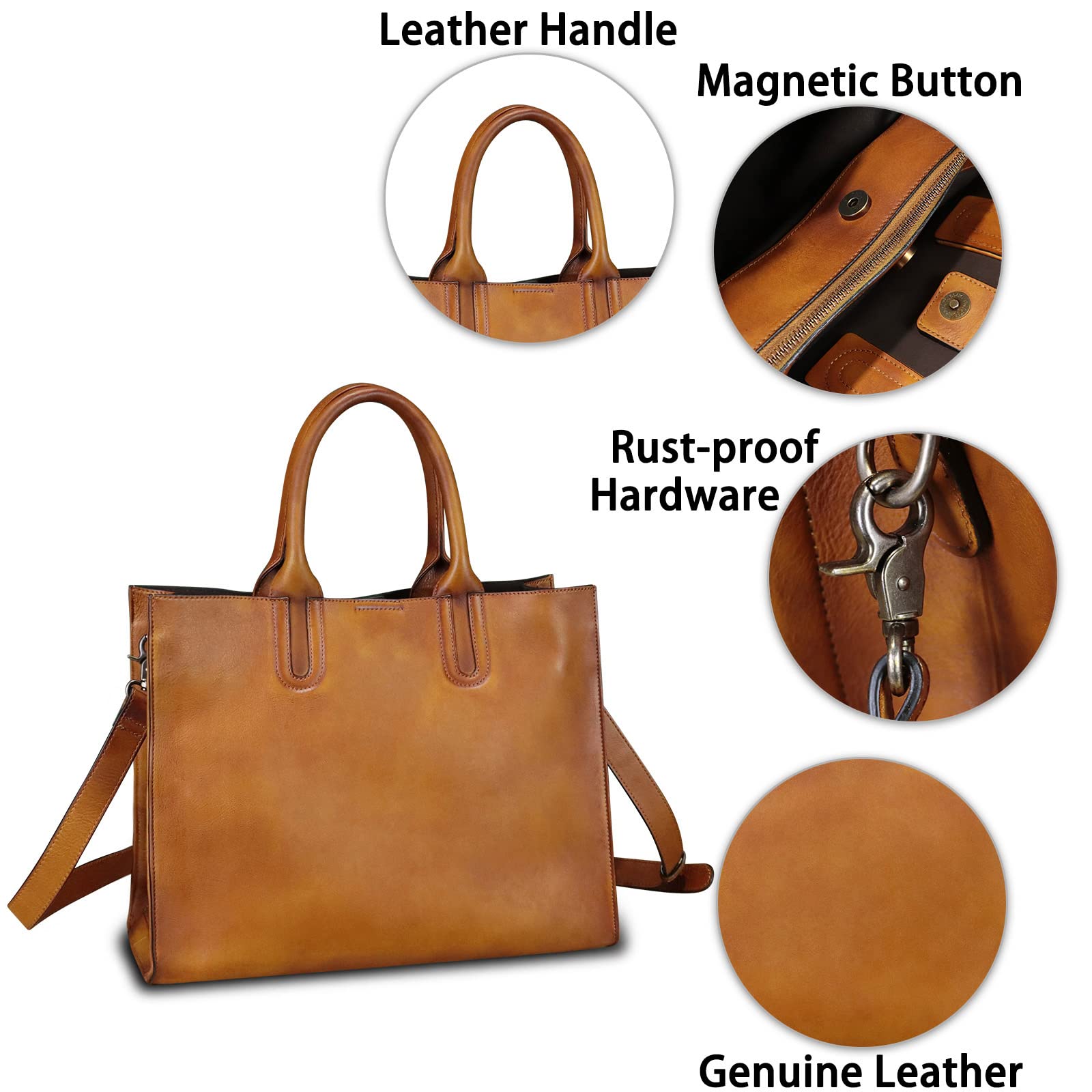 Genuine Leather Large Tote Bag for Women - Top Handle Crossbody Shoulder Bag Work Briefcase with Laptop Compartment | Professional Office, Business Travel & Everyday Use