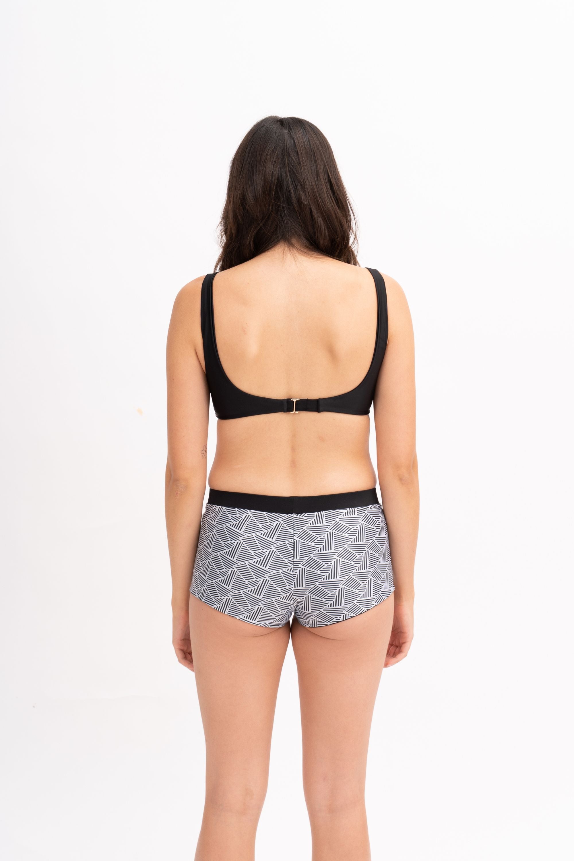 Tofino Reversible Boy Short Bikini Bottom - Black/Tile Print | High Waisted Swimwear for Women | Perfect for Beach, Pool & Yoga