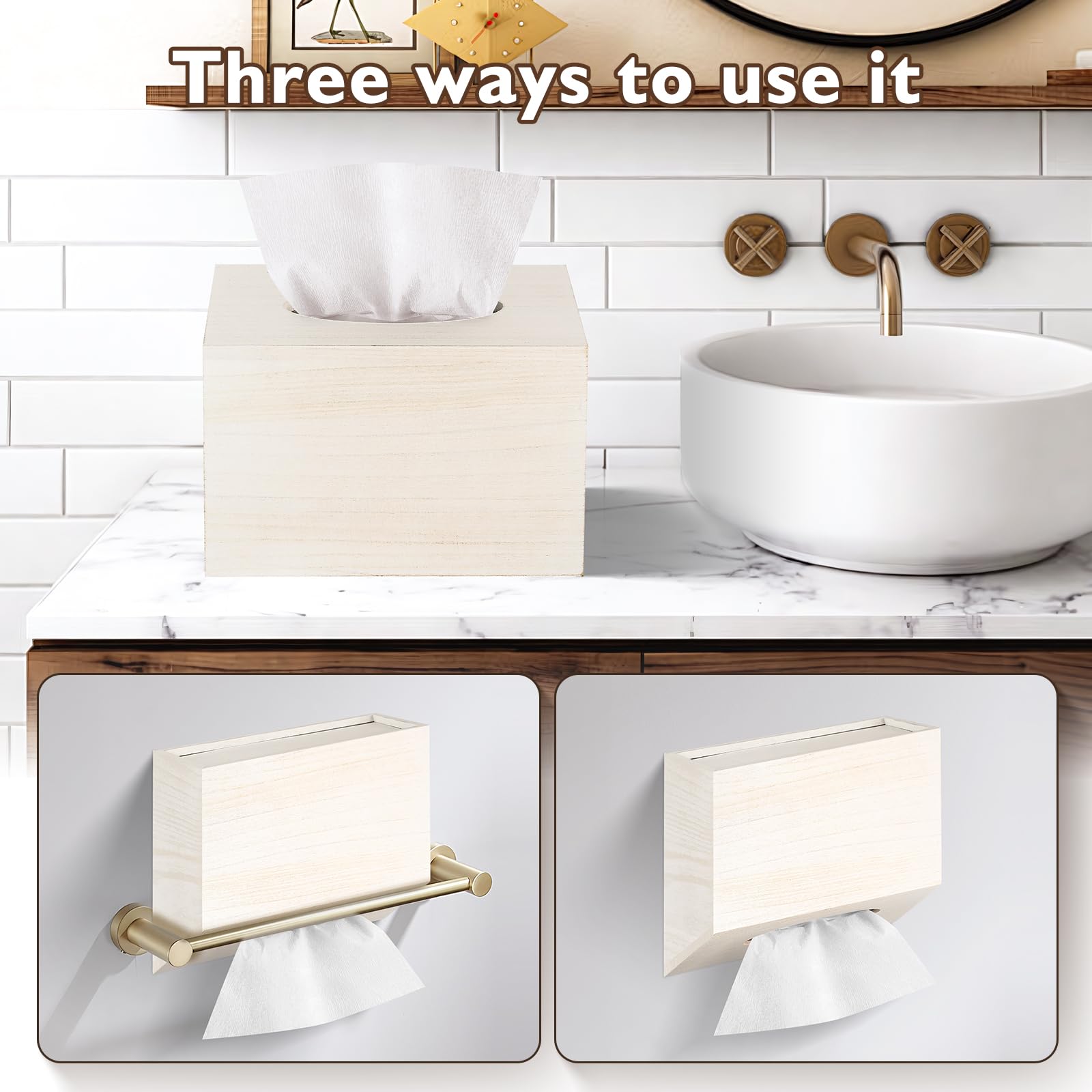 Wooden Tissue Box Cover Holder - Compatible with Kleenex & Disposable Paper Towels | Elegant Tabletop, Bathroom & Office Organizer (White) | Perfect for Home Decor, Guest Rooms & Workplace Desks