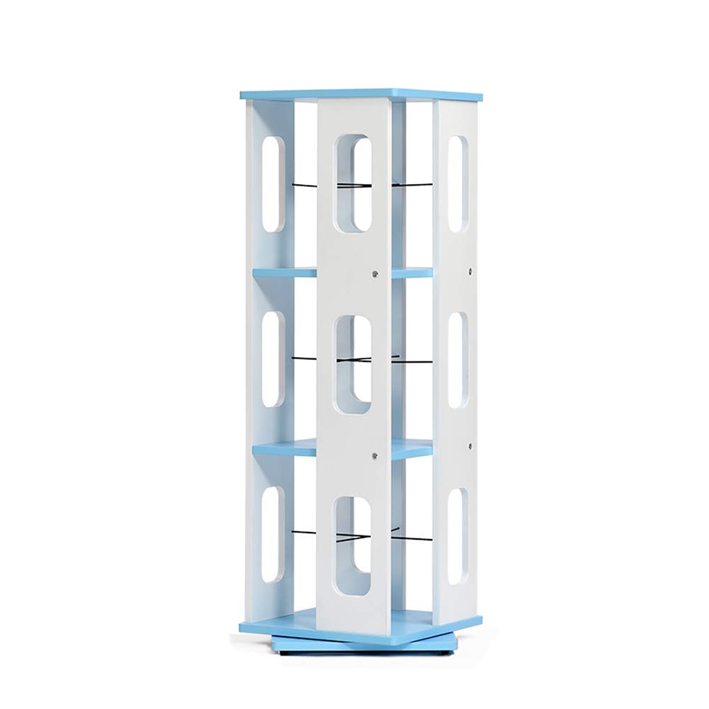 360° Rotating 3-Tier Bookshelf - XEWNEG Multifunctional Floor & Table Storage Shelf for Living Room, Bedroom, Office - Blue & White Color