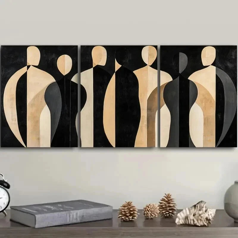 3-Piece Black & Gold Abstract Figures Wall Art Set - Framed Canvas 50x70cm (20x28in) - High Quality Print - 100% Australian Made - Ready to Hang - Perfect for Living Room, Bedroom & Office Decor