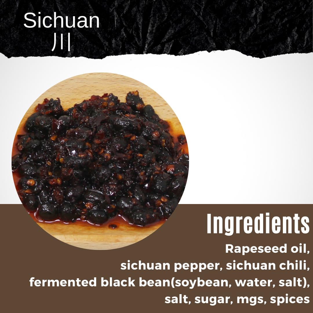 Authentic Sichuan Black Bean Chili Sauce 7oz - Medium Spicy Fermented Hot Sauce - Chinese Cooking Condiment for Stir Fry, Noodles & Dipping - Premium Ready-to-Use Chili Paste for Asian Cuisine & Home Cooking