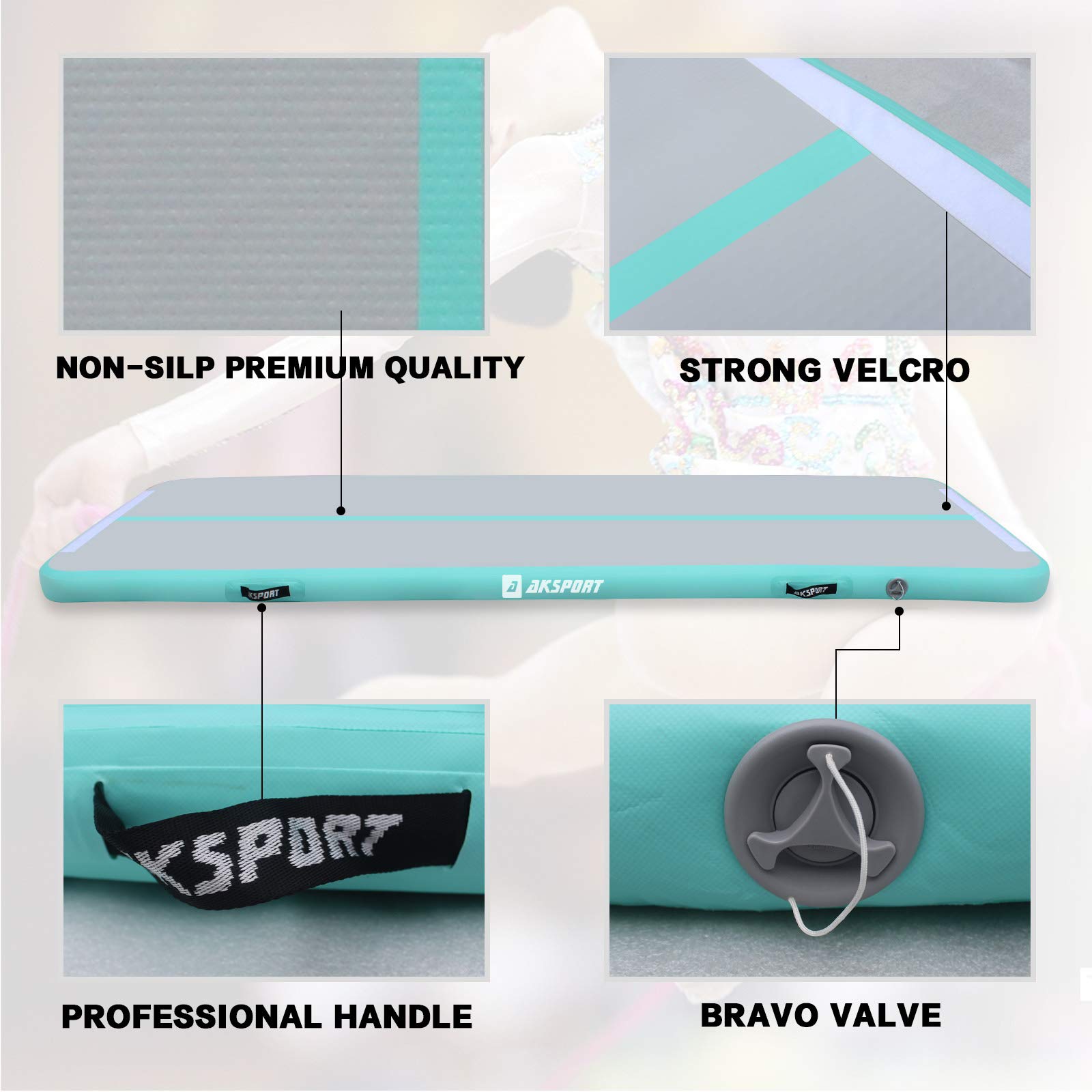AKSPORT Inflatable Gymnastics Air Mat - Portable Tumble Track for Home, Gym, Training, Cheerleading, Parkour | Perfect for Indoor & Outdoor Use - Beach, Park, Water Activities