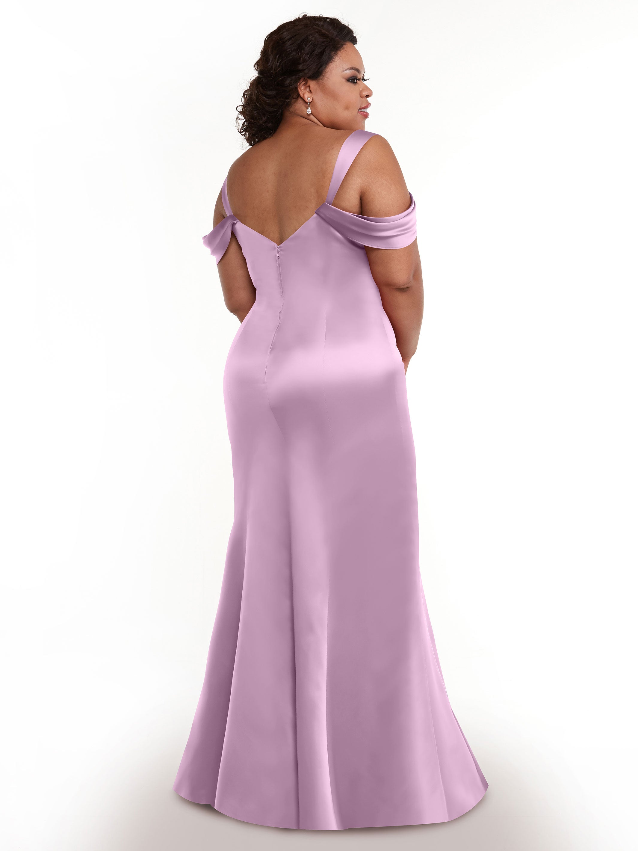 Elegant 80151 Fitted Satin Bridesmaid Dress with Off-The-Shoulder Sleeves - Perfect for Weddings, Formal Events & Special Occasions