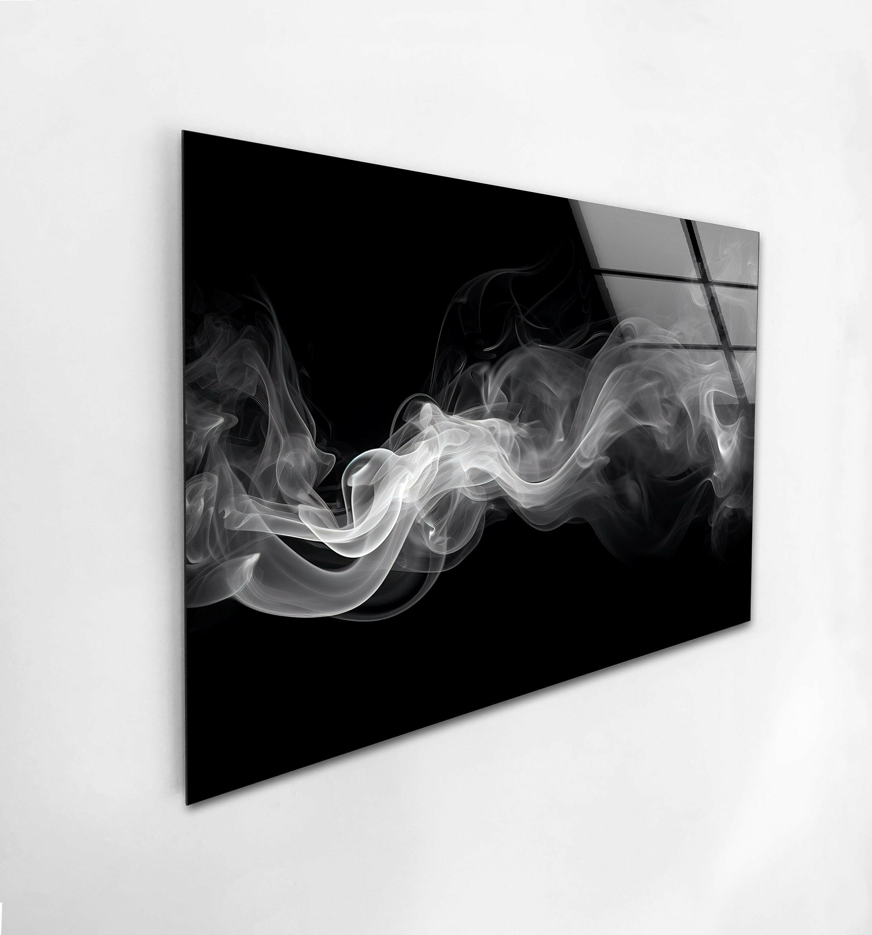 Black and White Smoke Glass Wall Art - Modern Abstract Home Decor for Living Room, Bedroom & Office - Elegant Glass Panel Artwork for Stylish Interior Design