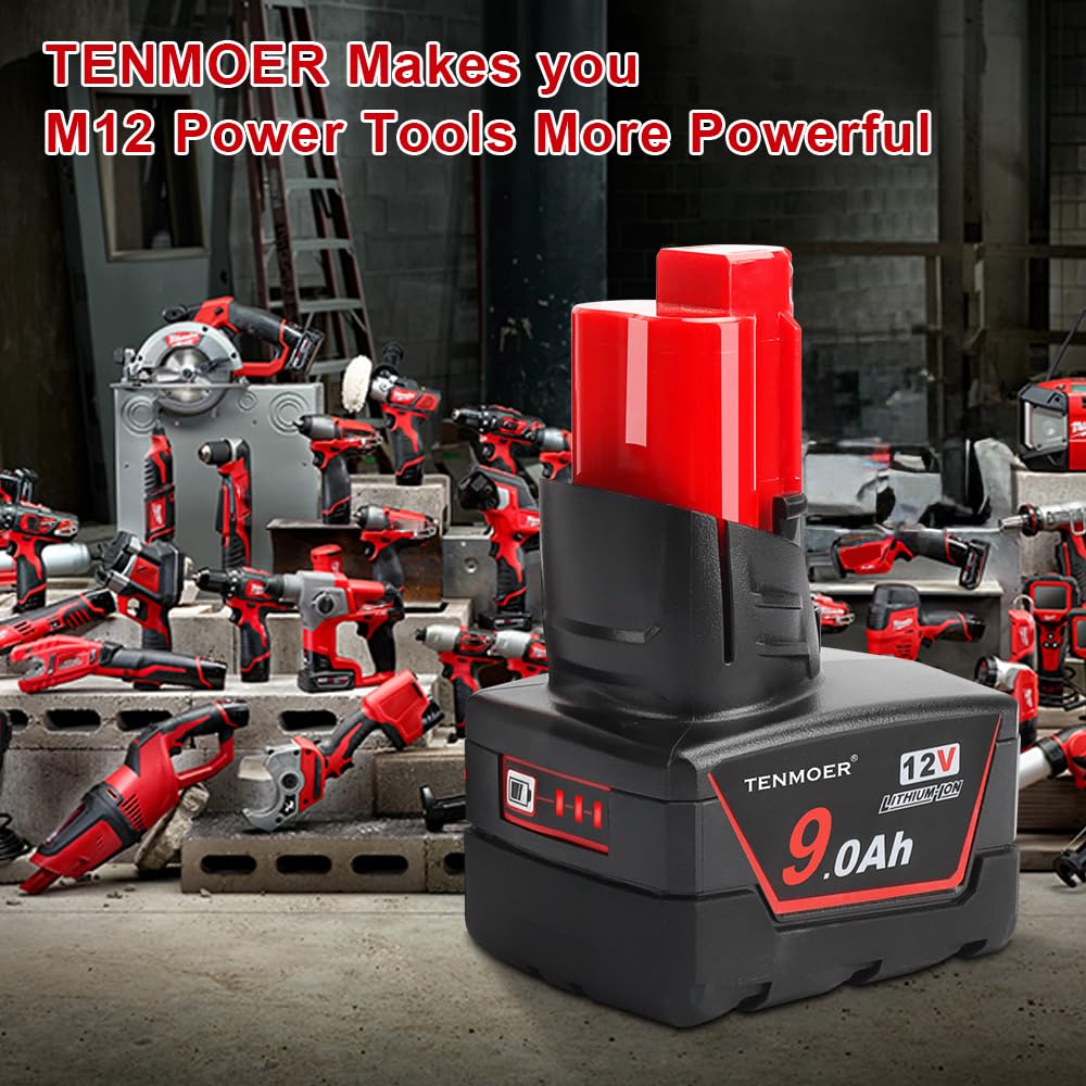 2 Pack 9.0Ah Replacement Battery Compatible with Milwaukee 12V (48-11-2460) - High Capacity Power Solution for Milwaukee 12V Tools - Perfect for Drills, Saws, and Cordless Power Tools