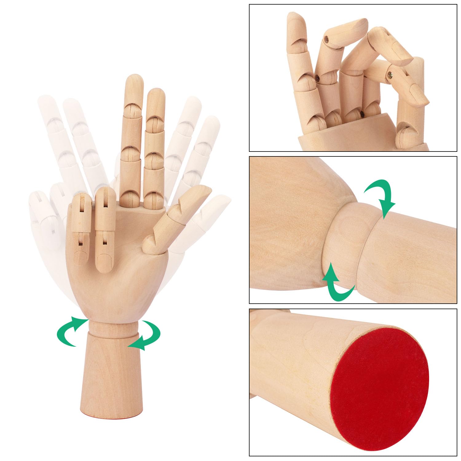 Kukmakri 4-Piece 10 Inch Wooden Hand Mannequin Set for Drawing - Left & Right Hands - Sketching Model for Artists, Students & Professionals - Perfect Art Supplies & Home Office Desk Decor (Great for Figure Drawing Practice & Creative Display)