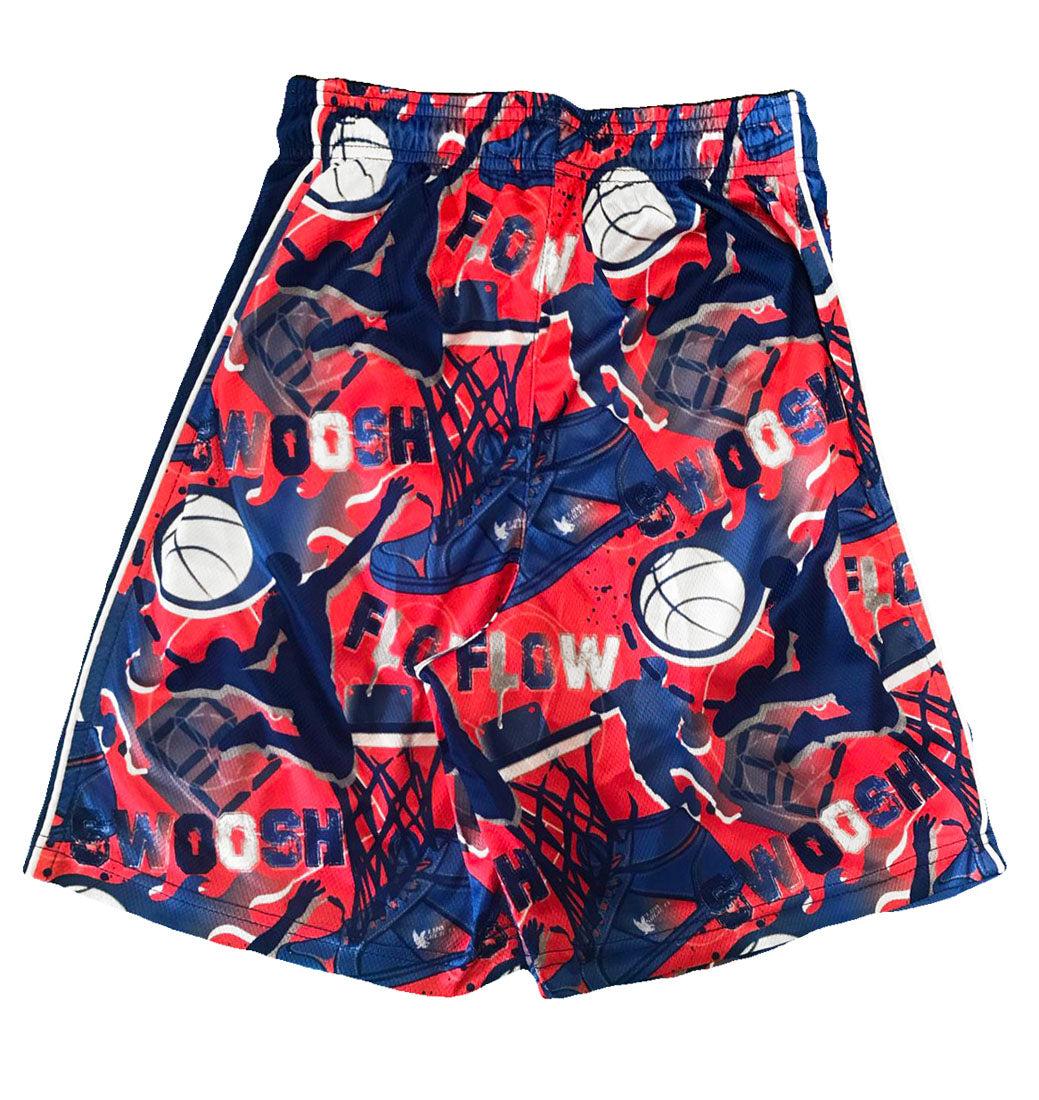 Boys' Athletic Shorts with Swoosh Design - Blue & Red Attack Style for Running, Basketball & Casual Wear