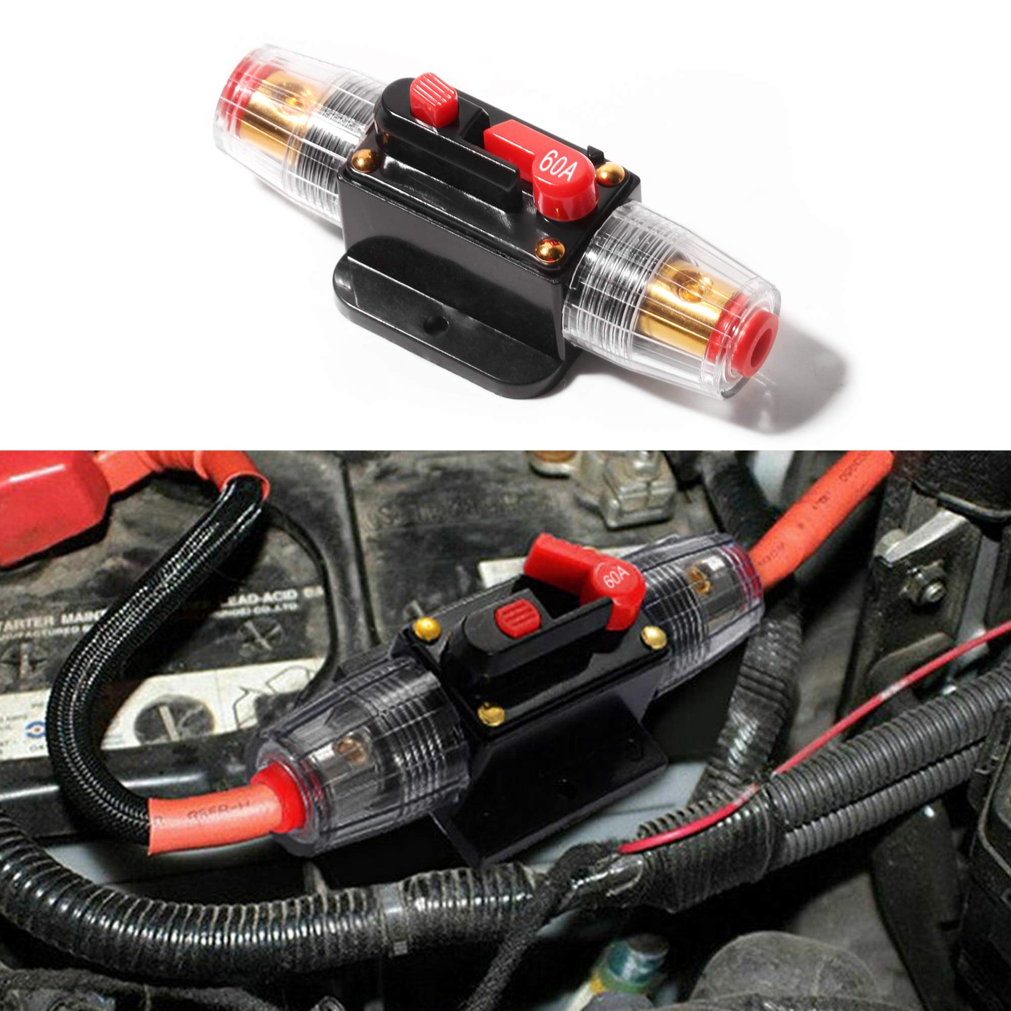 Beneges 60A Car Audio Circuit Breaker - 12-24V DC Manual Reset Fuse with Overload Protection for Car Stereo, Marine Boat, Inverter & Switch - Replace Fuses for Safe Audio System Protection