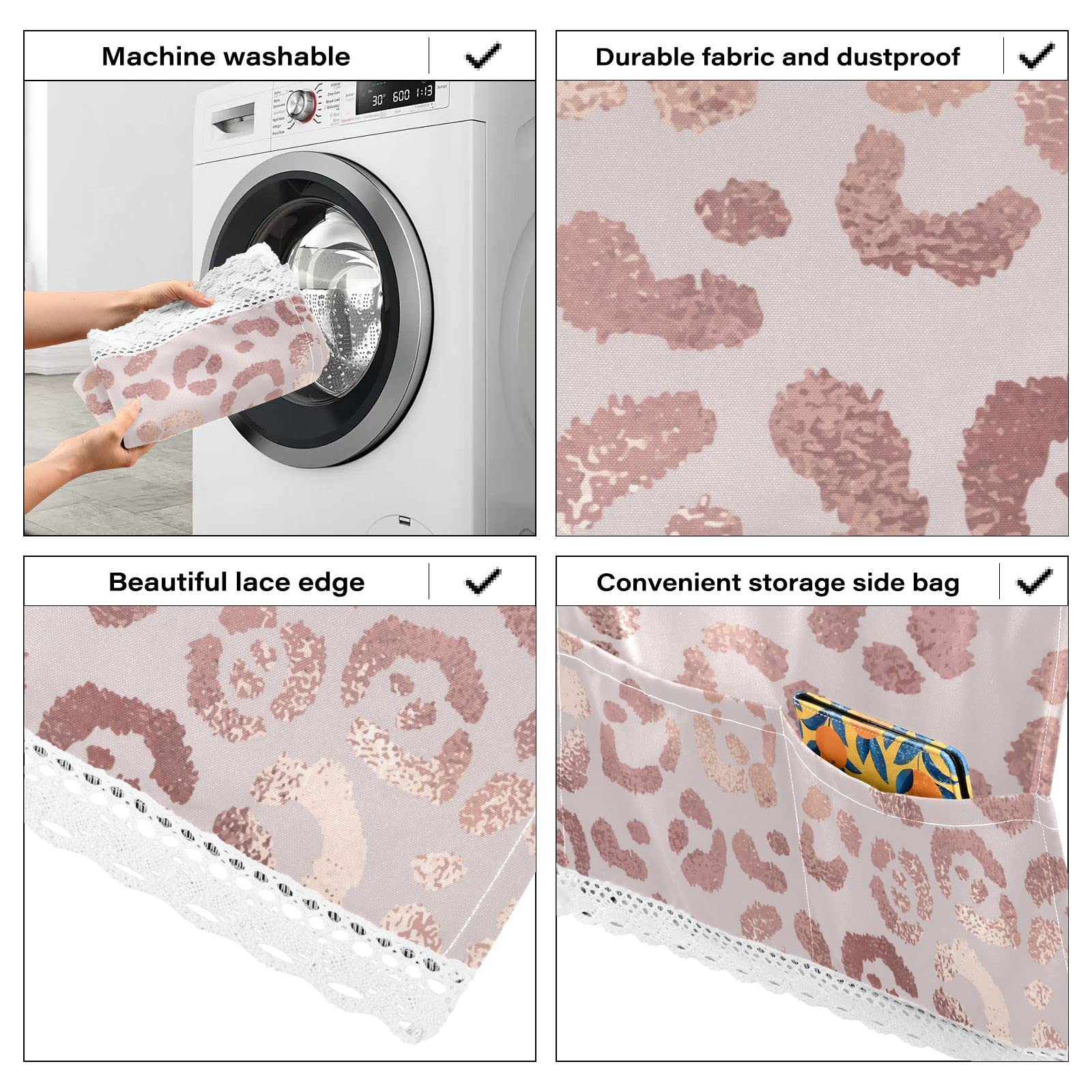 Leopard Print Washing Machine Cover - Anti-Slip Dryer Top Cover, Fridge Dust Protector with 4 Storage Bags | Perfect for Laundry Room, Basement & Apartment Appliances Protection