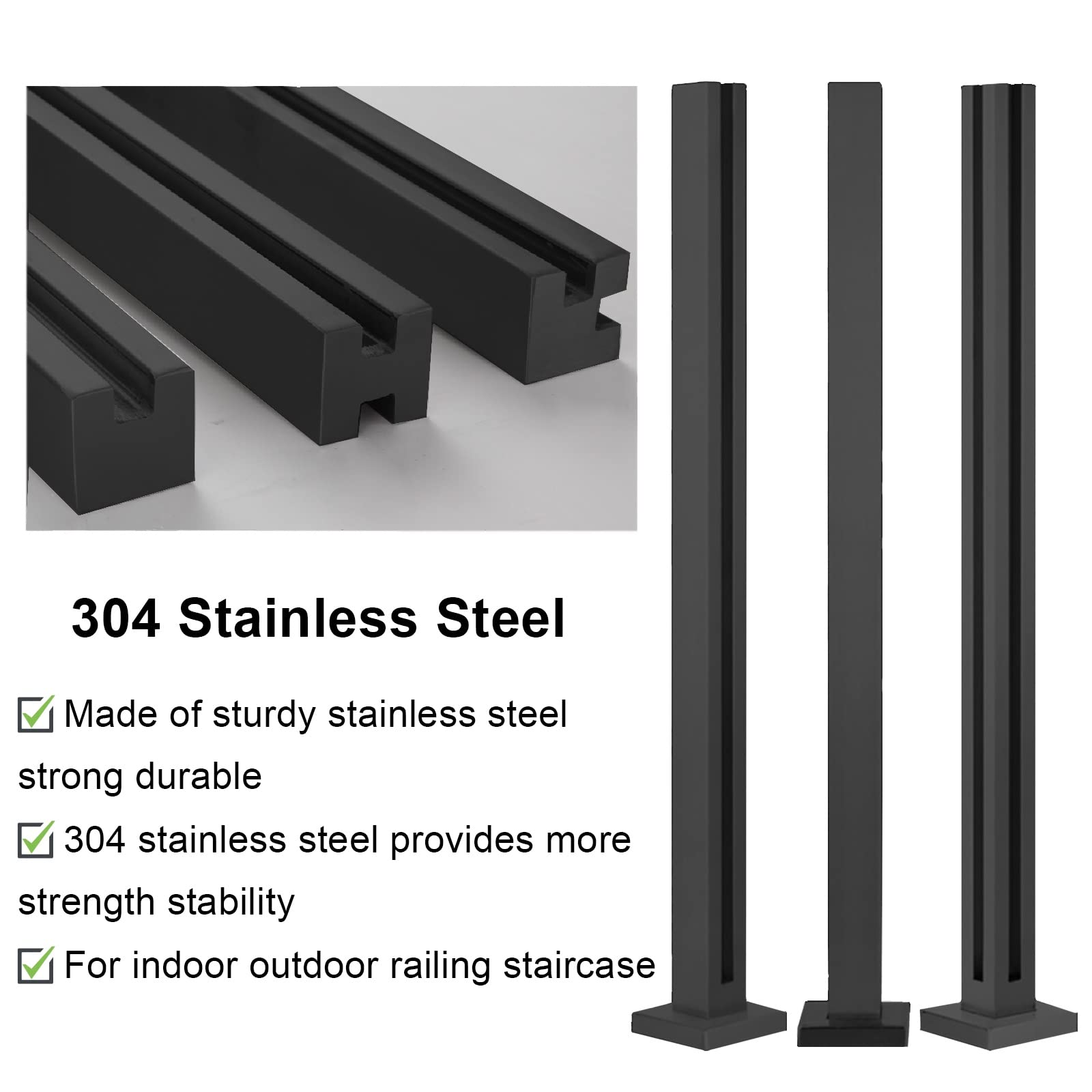Black Glass Panel Fencing Railing Post - Balustrade End/Mid/Corner Metal Column for Indoor & Outdoor Glass Fence - Fits 10-12mm Thick Glass - 80cm/31.5in Height - Modern Home & Garden Security Barrier for Patio, Pool, Deck, and Staircase