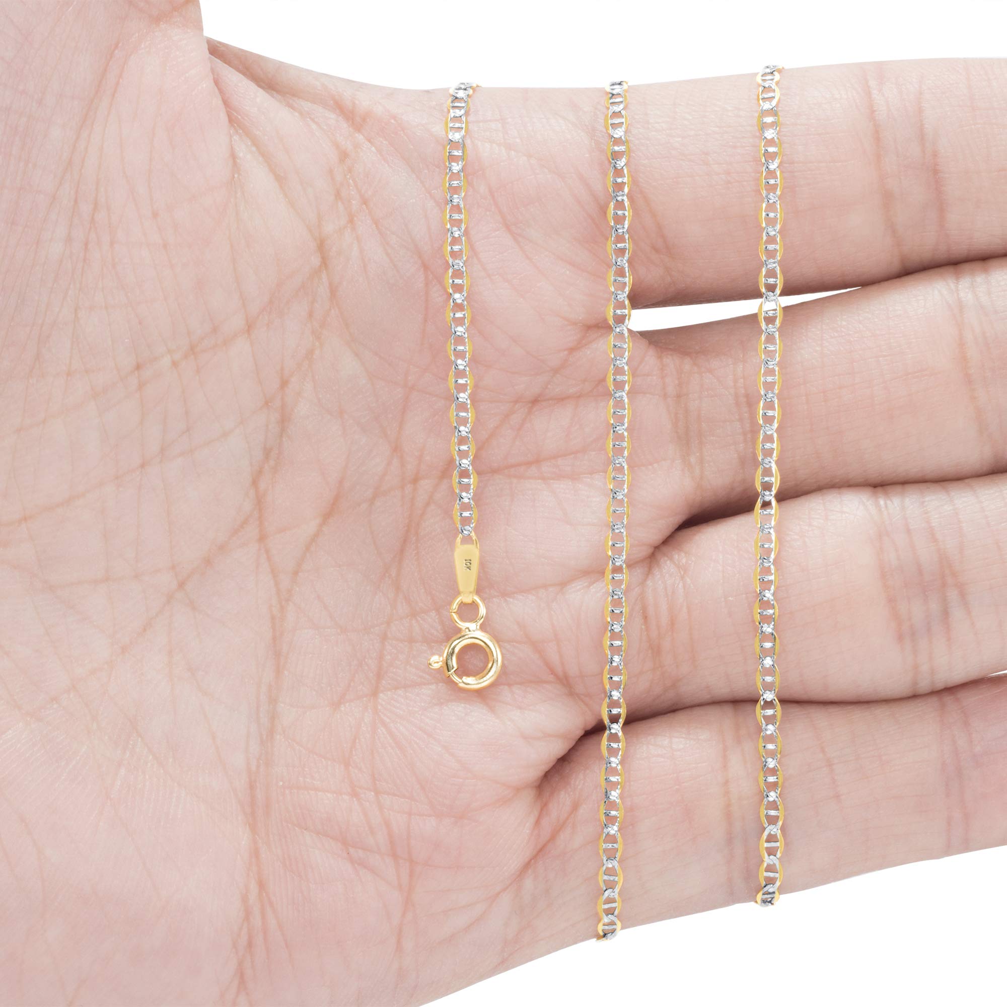 10k Real Yellow Gold Solid Mariner 2mm Anchor Chain Pave Diamond Cut Necklace for Men & Women - 16