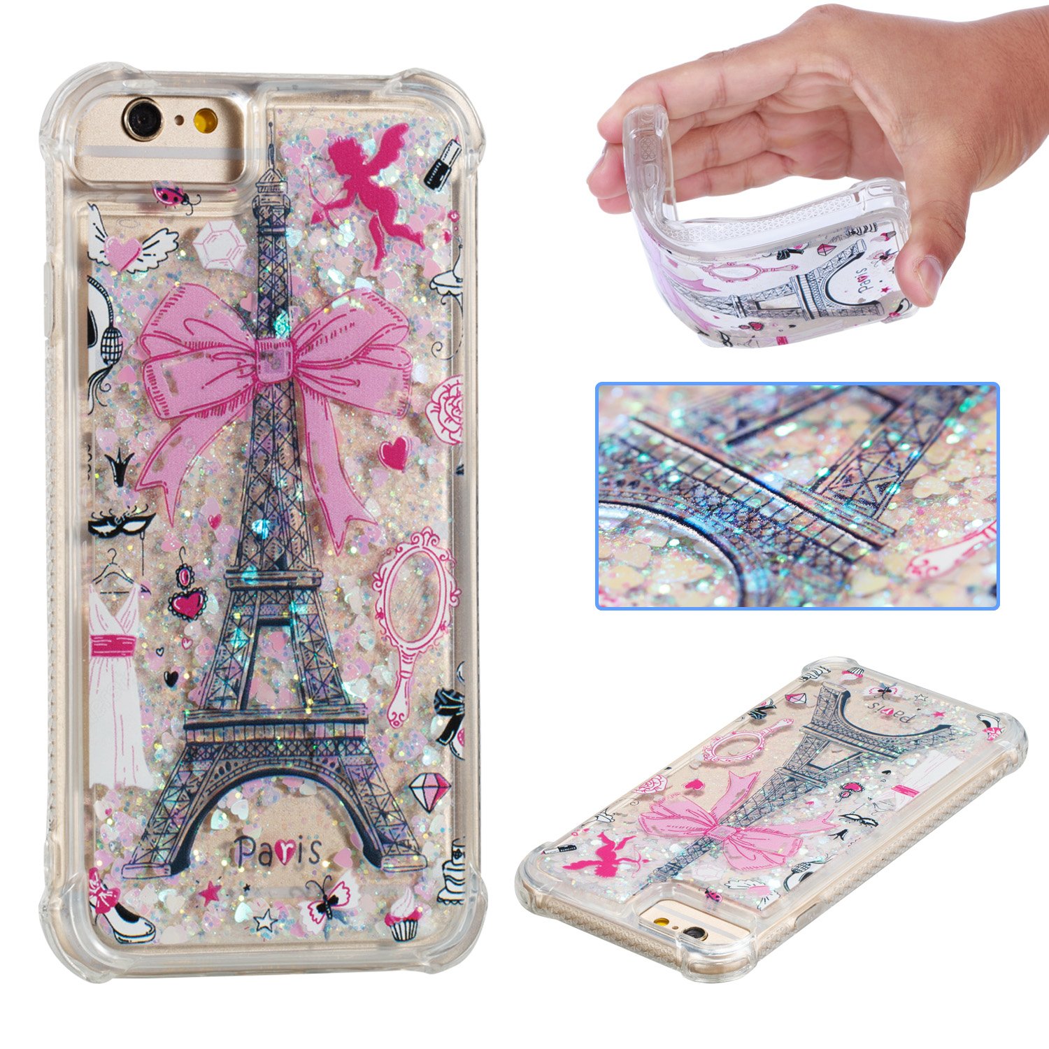 Folice iPhone 6/6S/7/8 Case - 3D Cute Bling Liquid Glitter Hybrid Shockproof Bumper with Floating Quicksand Diamond Design | Clear Soft TPU Protective Phone Cover (Mirror Tower) | Perfect for Everyday Use, Parties & Gift Giving