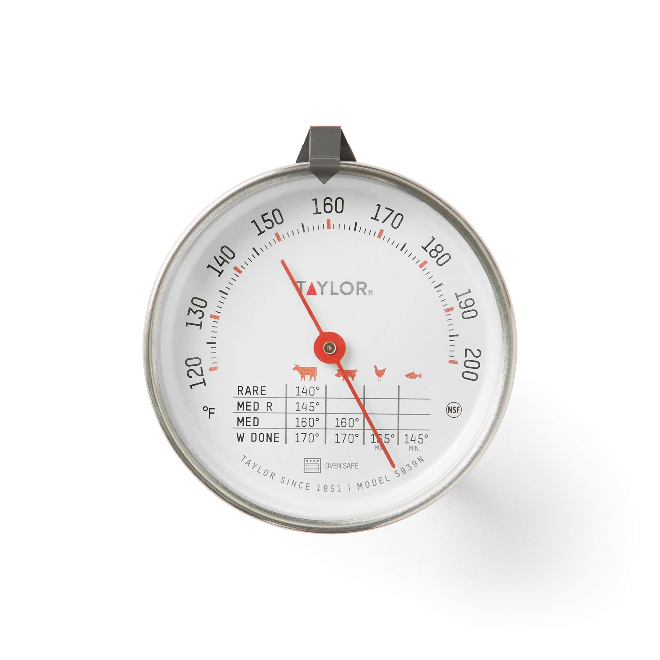 Taylor Stainless Steel Meat Thermometer - 3 Inch Analog Dial, Oven Safe, Leave-in for Grilling, BBQ, Roasting & Baking - Perfect for Kitchen, Cooking, and Food Temperature Monitoring