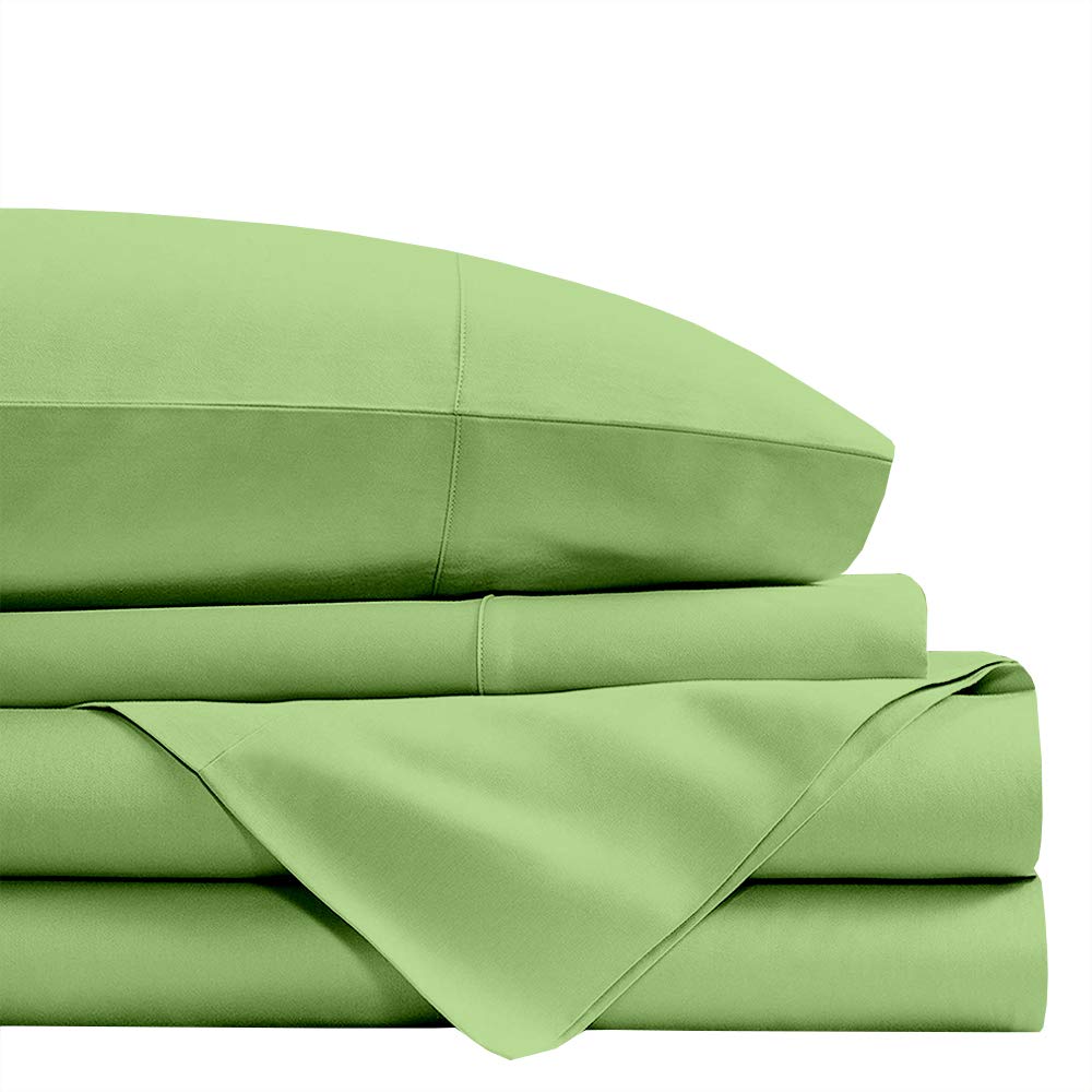 Premium 400 Thread Count Extra Long-Staple Cotton Sheets Set - Sage Solid Color, Full-XL Size, 16