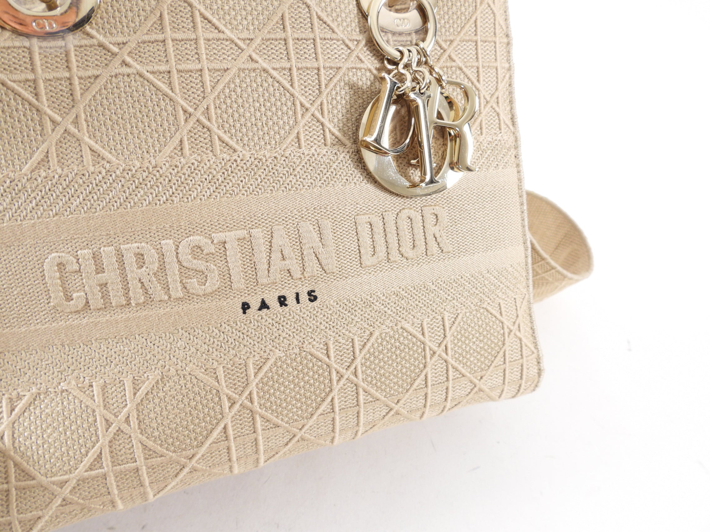 Christian Dior Lady D Lite Medium Beige Canvas Embroidered Shoulder Bag - Luxury Designer Handbag for Women, Perfect for Work, Travel & Special Occasions