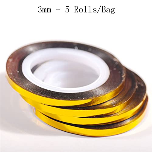 5 Rolls Glitter Nail Art Striping Tape - 3mm Wide Self-Adhesive DIY Nail Decoration Tape with Dispenser for French Manicure, Salon & Home Nail Designs