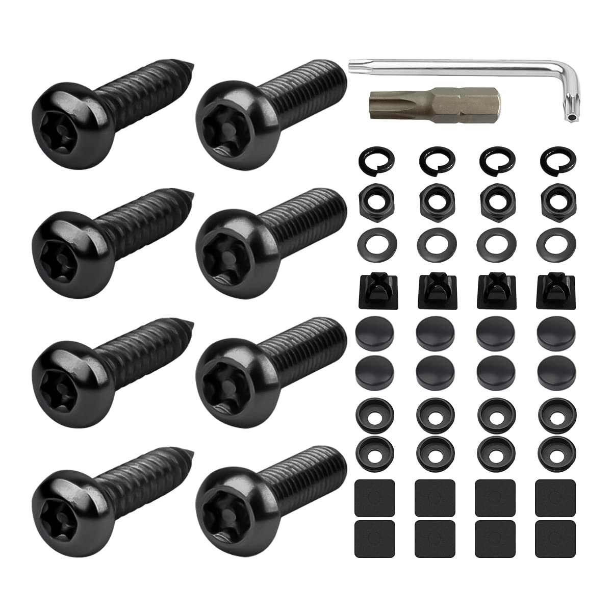 Black Anti-Theft License Plate Screws - Stainless Steel Car Tag Mounting Hardware Kit with Rustproof Screws, Caps & Nuts for Secure Locking License Plate Frames & Covers | Perfect for Theft Protection & Vehicle Security on Cars, Trucks & SUVs