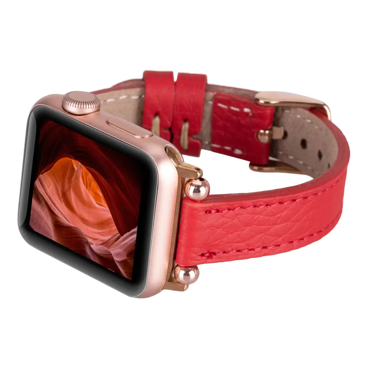 Premium Red Leather Ultra Slim Apple Watch Band - Stylish & Comfortable Replacement Strap for Apple Watch Series 1/2/3/4/5/6/7/8/SE - Perfect for Workouts, Office Wear & Everyday Fashion Accessory