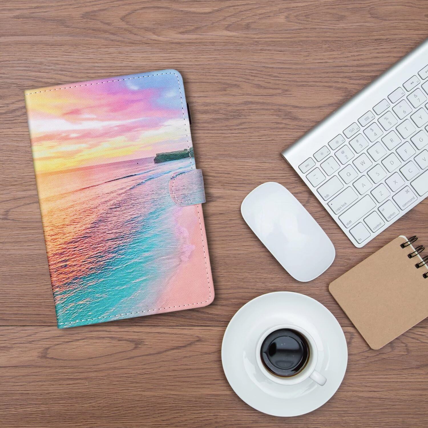 Premium PU Leather iPad Mini Case (1/2/3/4/5) - Smart Wake/Sleep, Folio Stand with Card Slot | Sunset Beach Design | Perfect for Work, Travel & Home Use